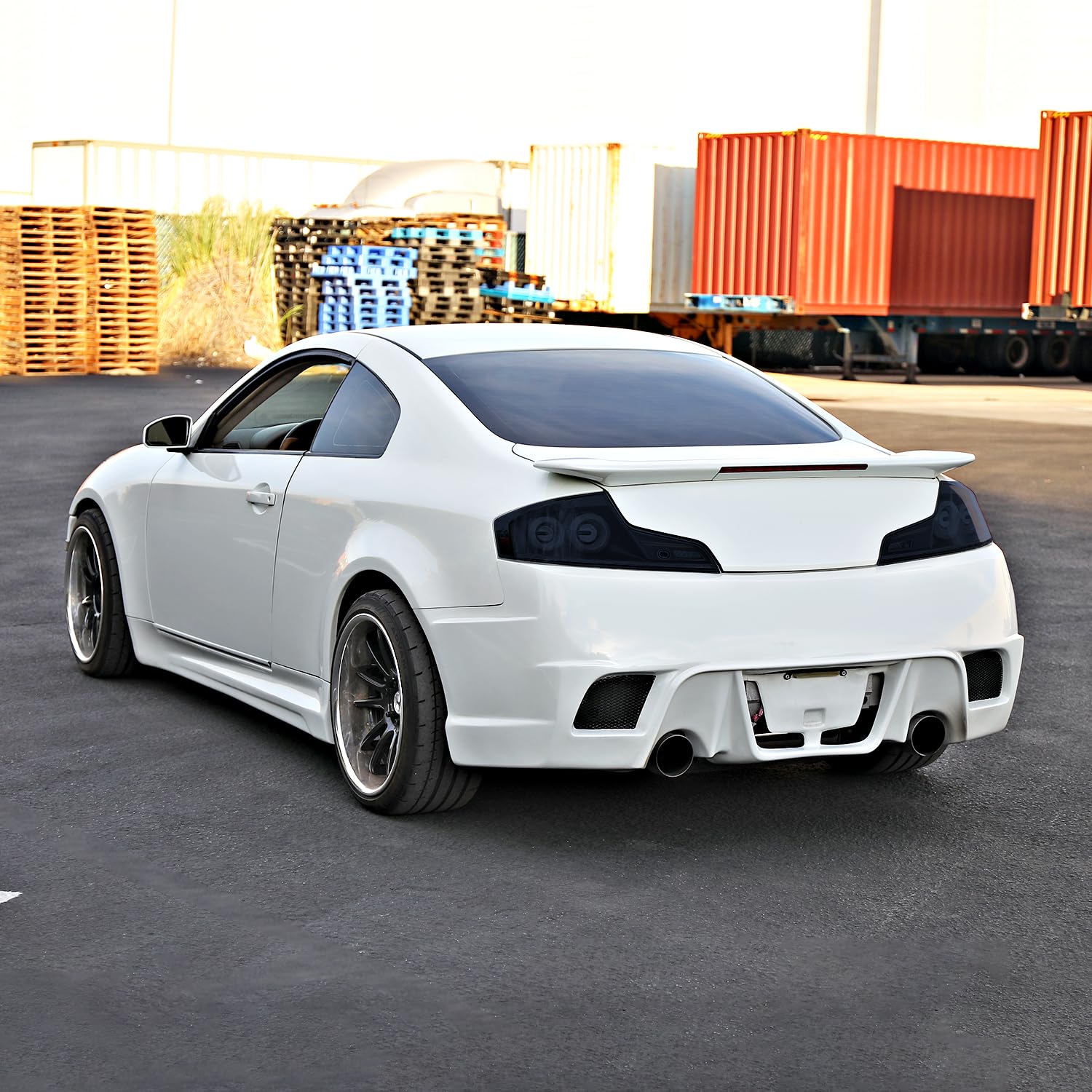 Spec-D Tuning Black Housing Smoke Lens Full Led Tail Lights With Fiber Optic Dynamic Halo Ring And Sequential Turn Signal Compatible With 2003-2007 Infiniti G35, Left + Right Pair Assembly