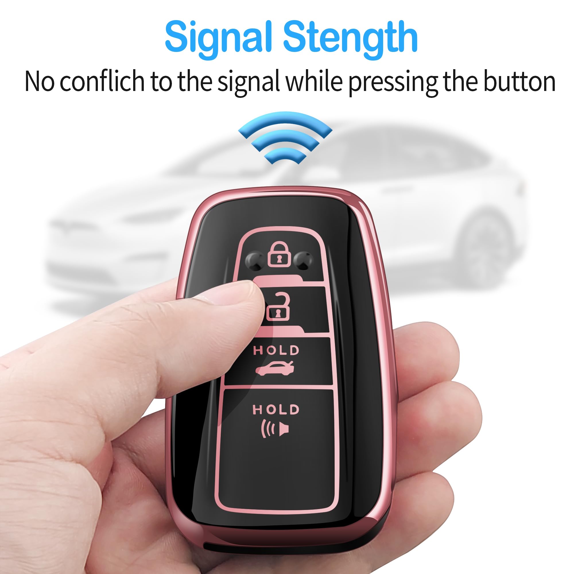 Autophone Compatible With Toyota Key Fob Cover With Keychain Fit For 2020-2022 Highlander Prius Corolla 2018-2024 Camry Rav4 Avalon C-Hr Gt86 (Pink)