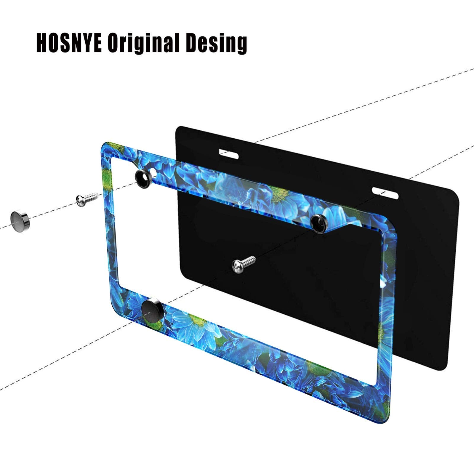 HOSNYE Blue Chrysanthemum License Plate Frame Macro Beautiful Flower Bush Metal License Plate Cover Front Plates Frames Car Tag