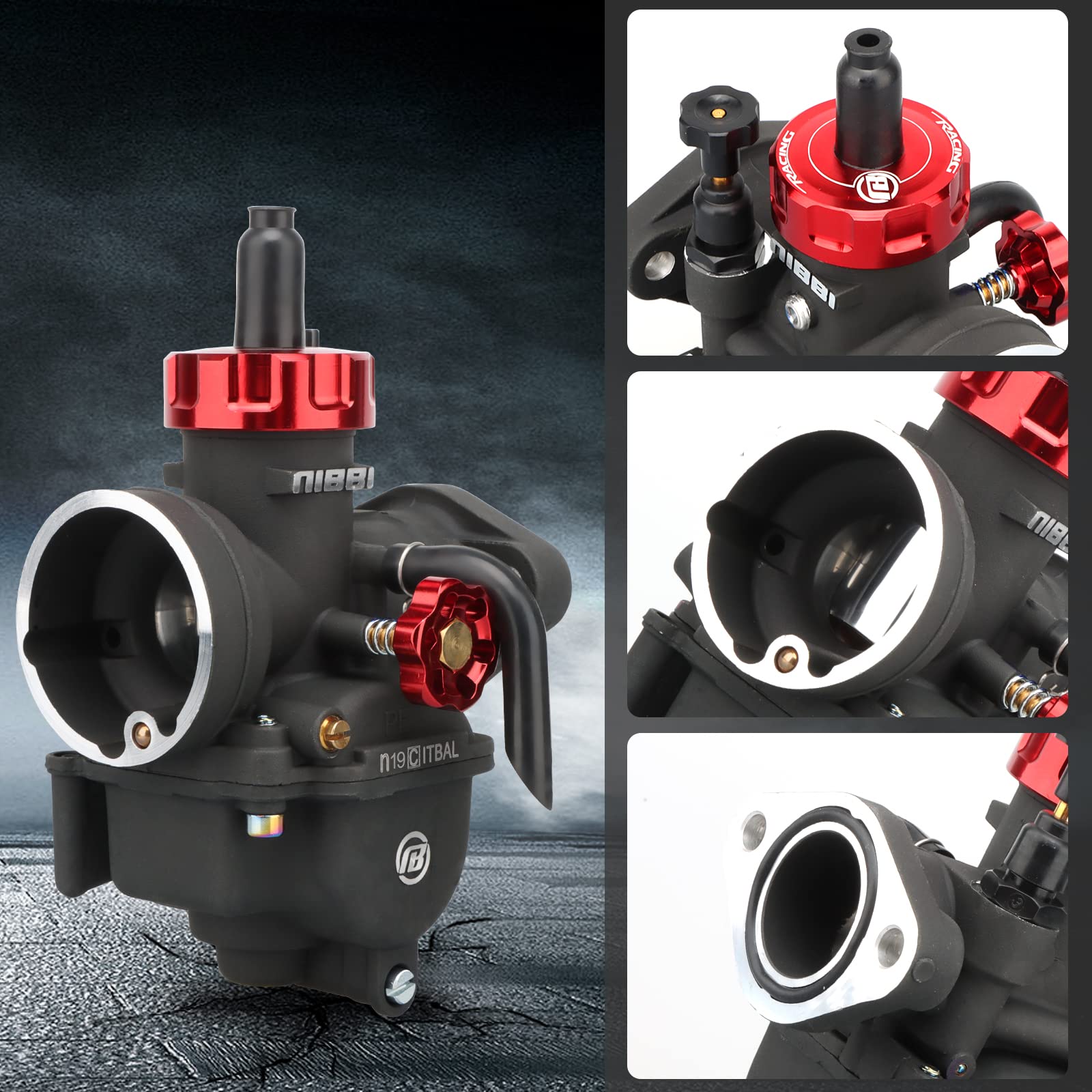 Nibbi Carburetor Pe19Mm, Fits 110Cc 125Cc Flange Motorcycle Engines, With Main Pilot Jet, Fits For Honda Apollo110 Ssr110 Pit Di