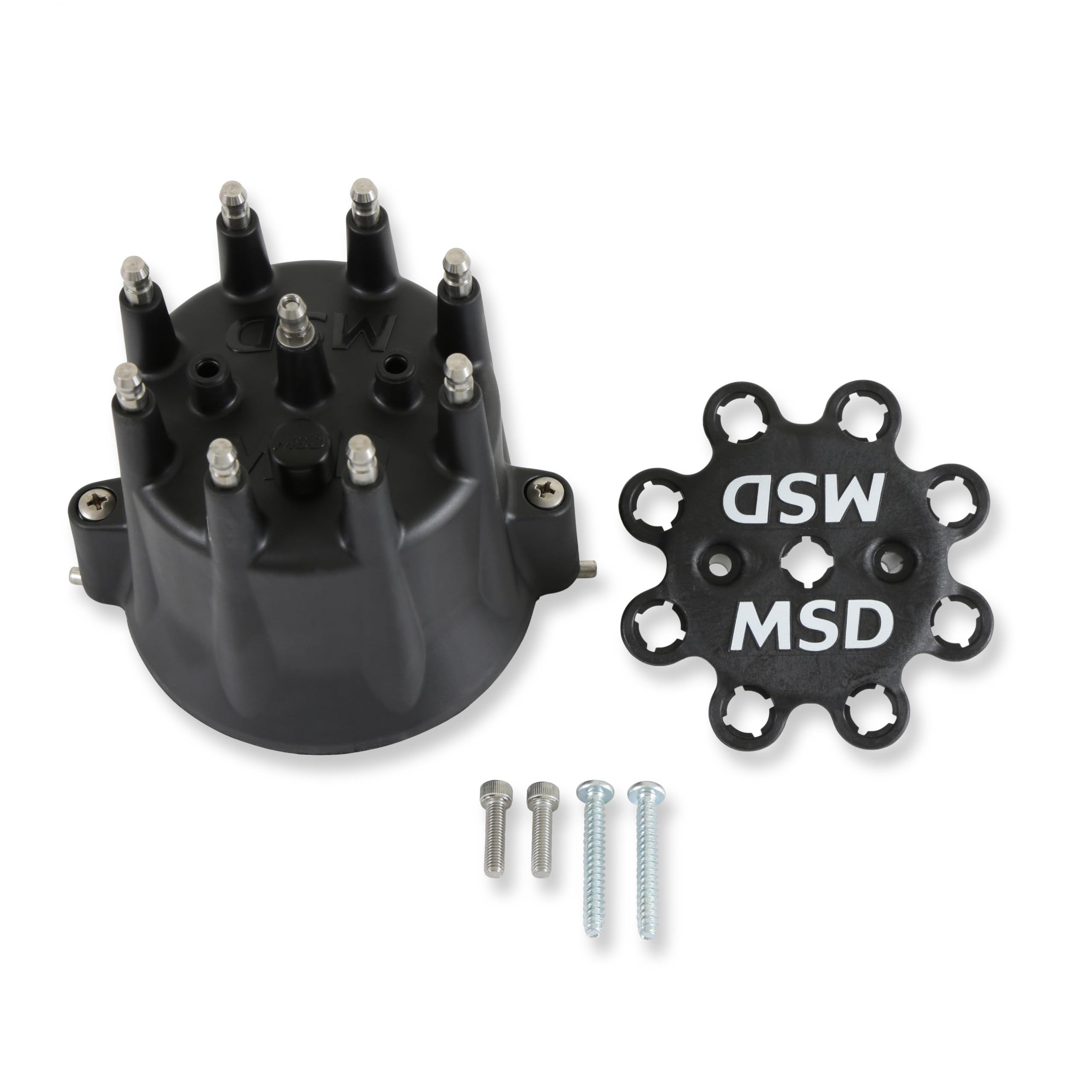Msd 84333 Black, V8 Distributor Cap With Hei Terminals And Spark Plug Wire Retainer