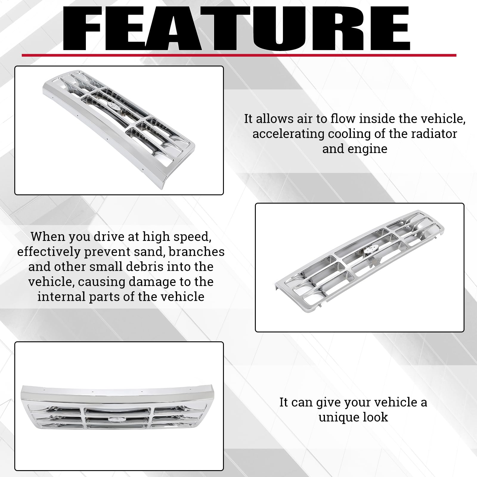 Hecasa Front Grille Grill Compatible With 1992-1997 Ford Bronco F-150 F-250 Hd F-350 Bumper Grille Replacement For Fo1200442 E4Tz8200 Grill Assembly Chrome Silvery