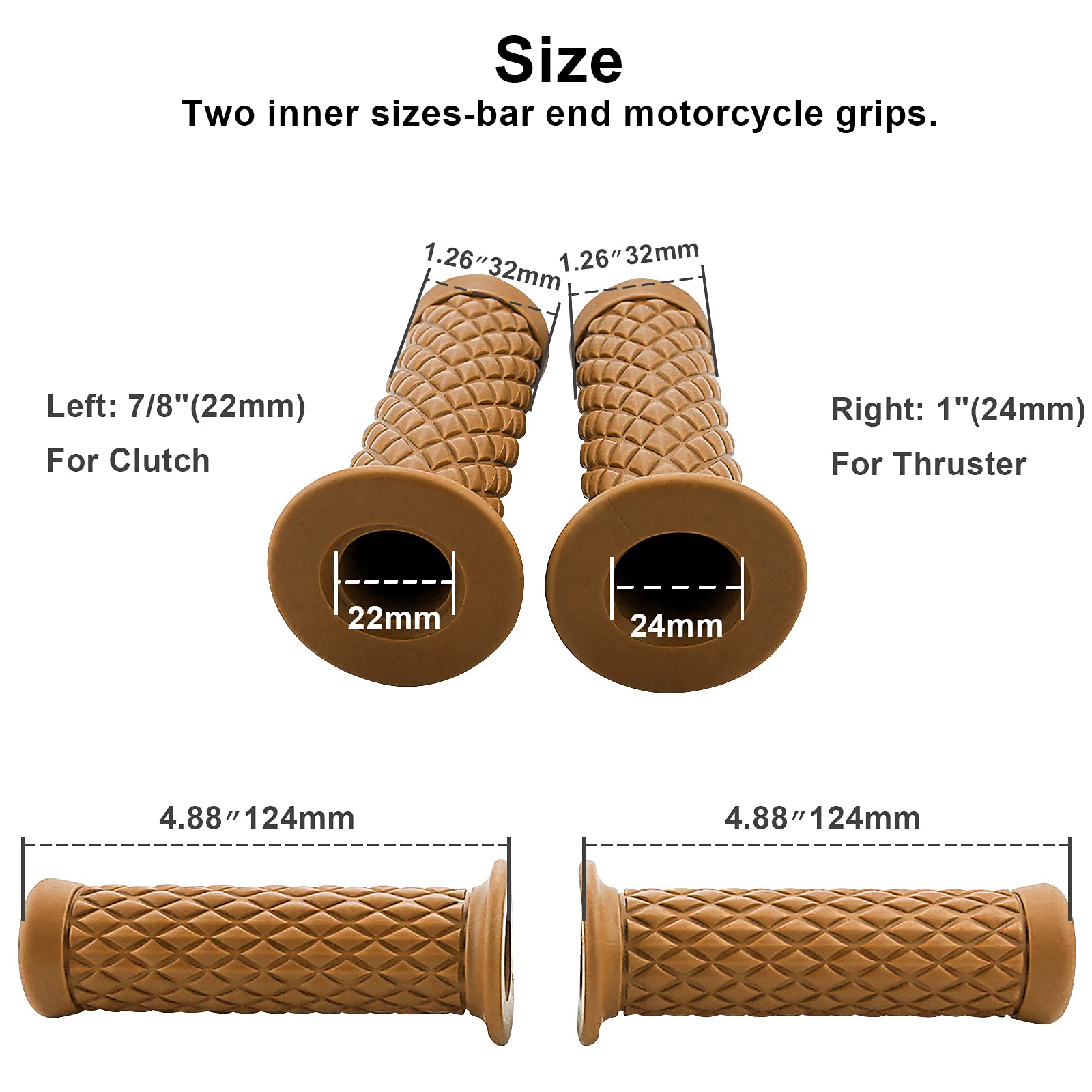 Motorcycle Retro Comfortable Hand Handlebar 7/8 Inch 22 Mm 1 Inch 24 Mm Non Slip Rubber Handle Grips Compatible With Kawasaki (Yellow)