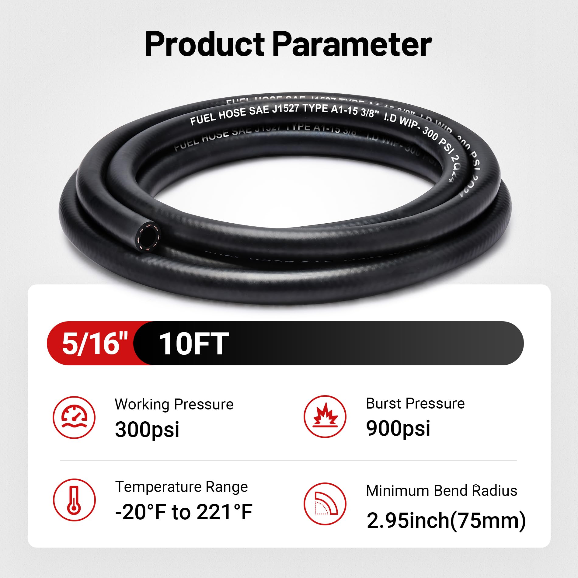 EVIL ENERGY 5/16 Marine Fuel Line Hose Type A1-15 Rubber 10FT SAE J1527