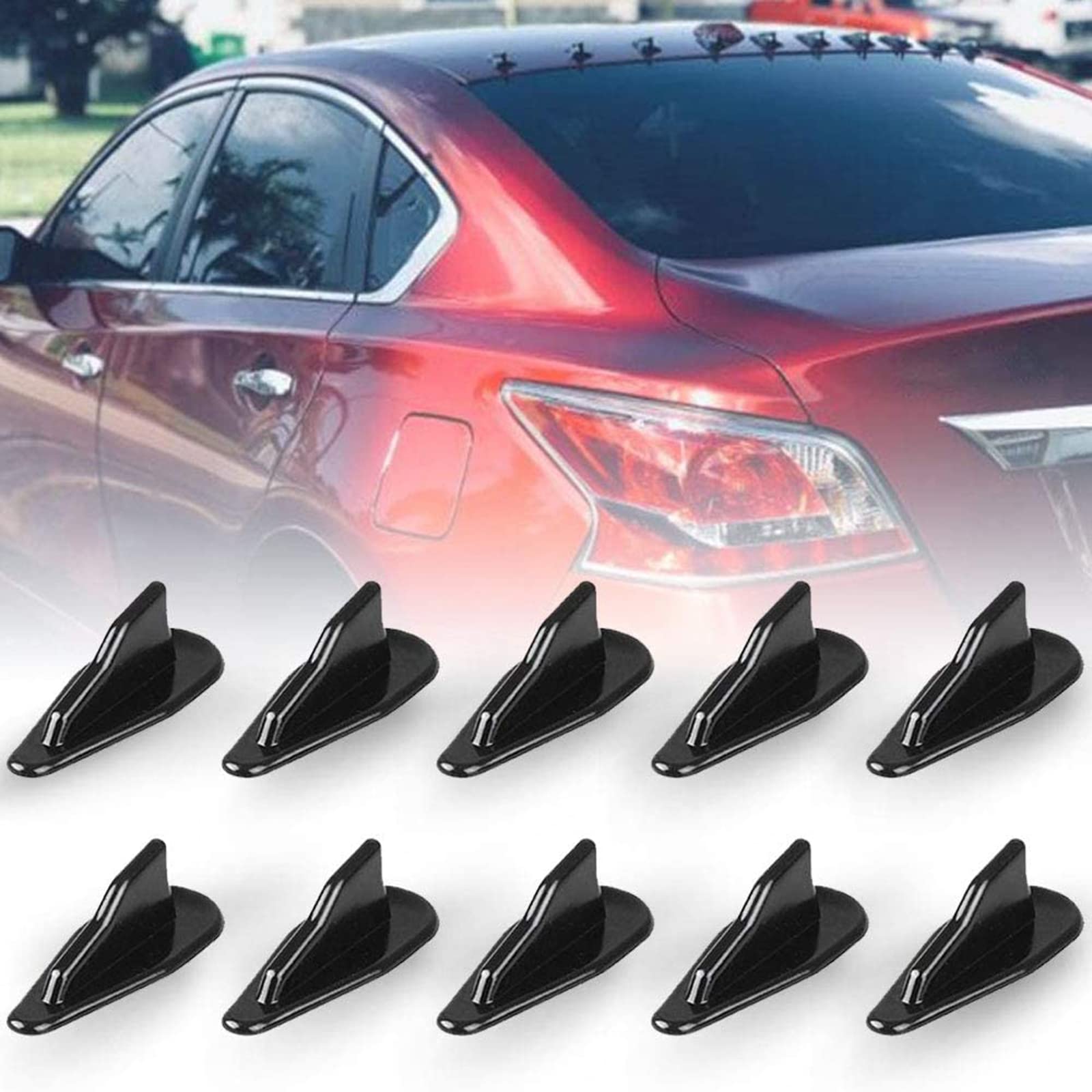Rulline 10Pcs/Set Diffuser Shark Fin Kit Compatible With Spoiler Roof Wing Air Vortex Generator Black