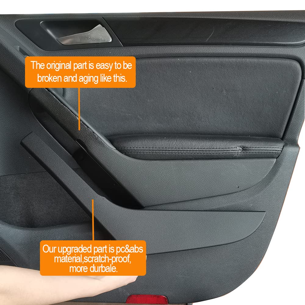 Fouedy Interior Car Front Rear Left Right Door Handle Cover Panel Trim Replacement For Vw Golf 6 Sedan Gti Mk6 2009-2014 (Black-Left)