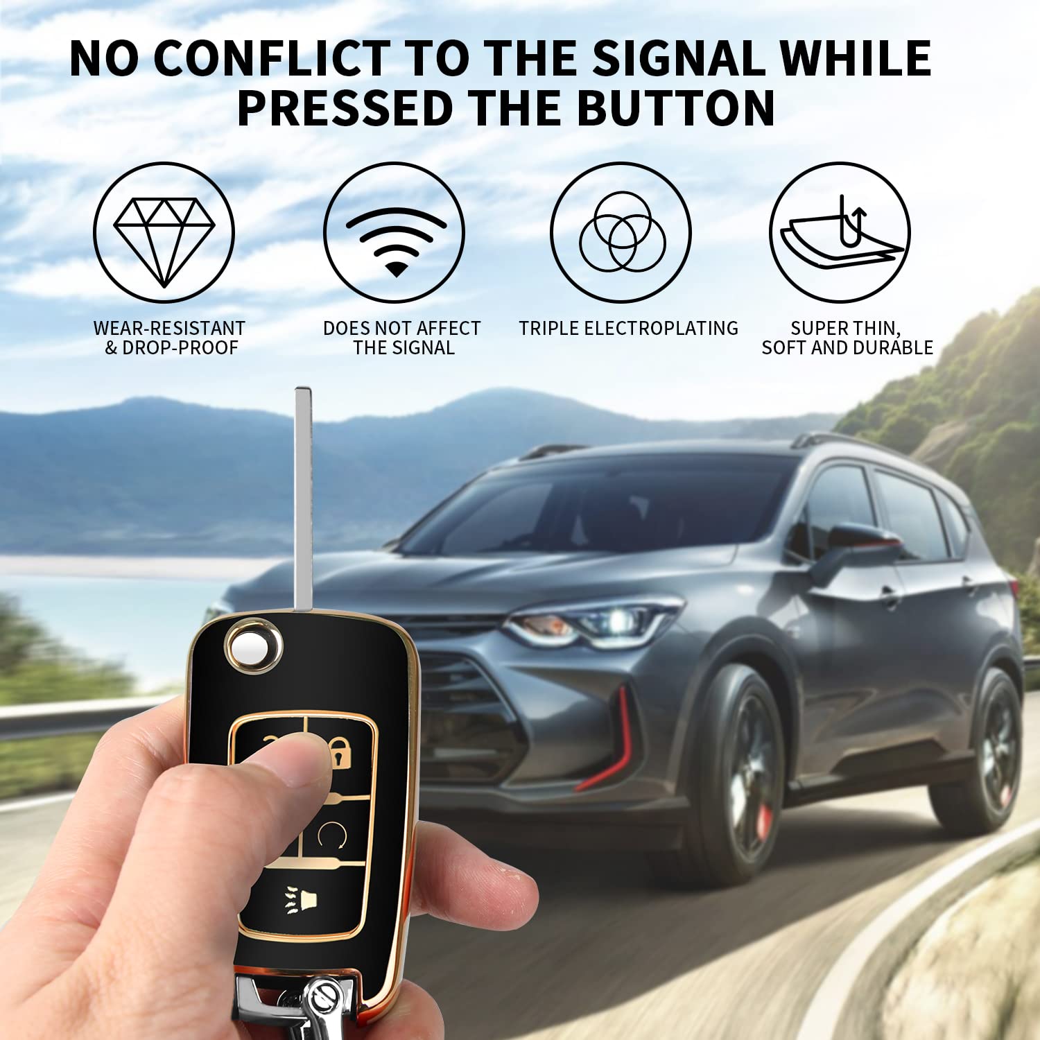 QBUC for Chevy Key Fob Cover Case with Keychain for Chevrolet Buick Camaro Cruze Equinox Malibu Impala Spark Sonic GMC