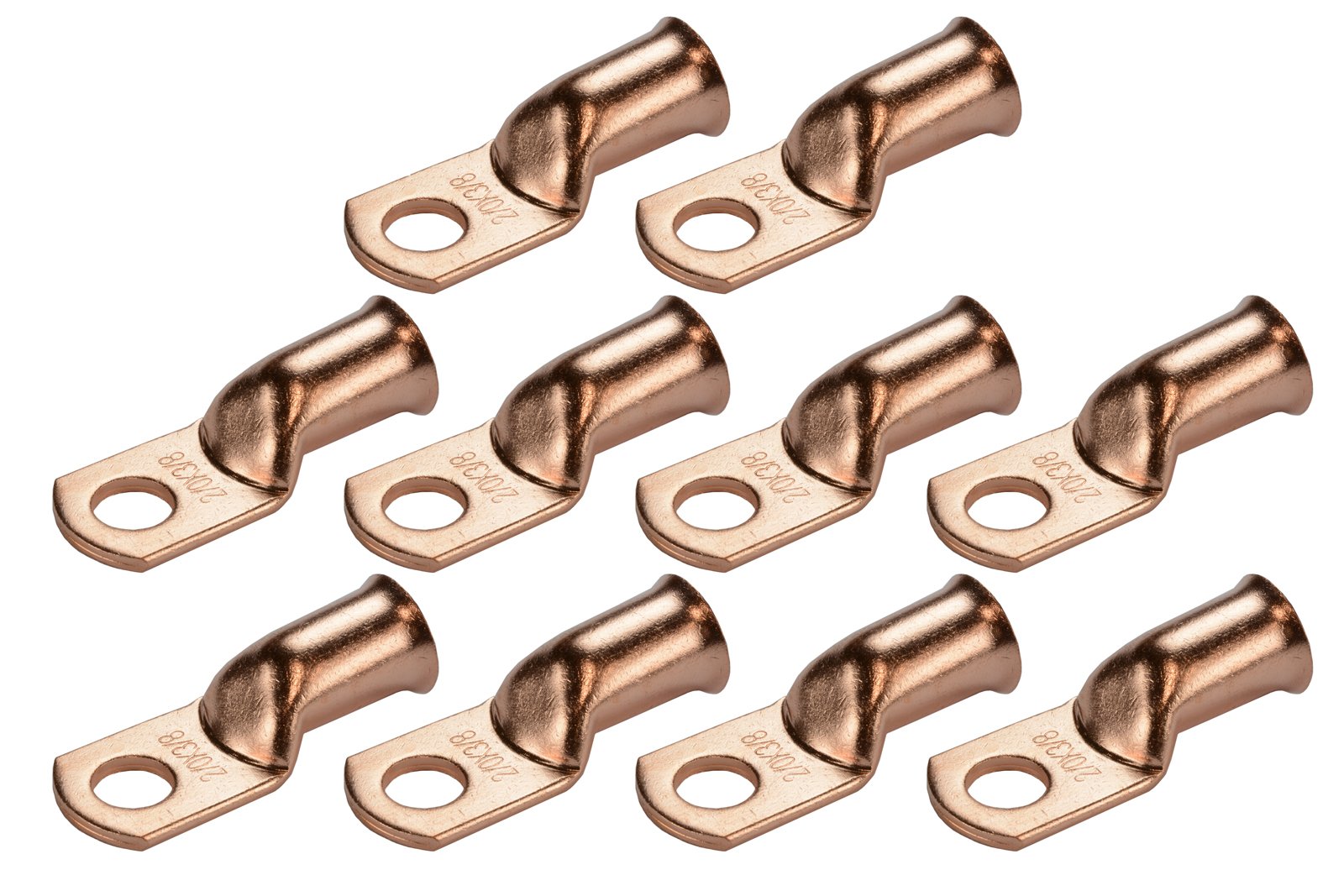 Temco 10 Pack Bare Copper Welding Battery Cable Ends, Lugs Terminal 2/0 Awg 3/8 '' Hole (6 Awg To 1/0 Awg Options Available)