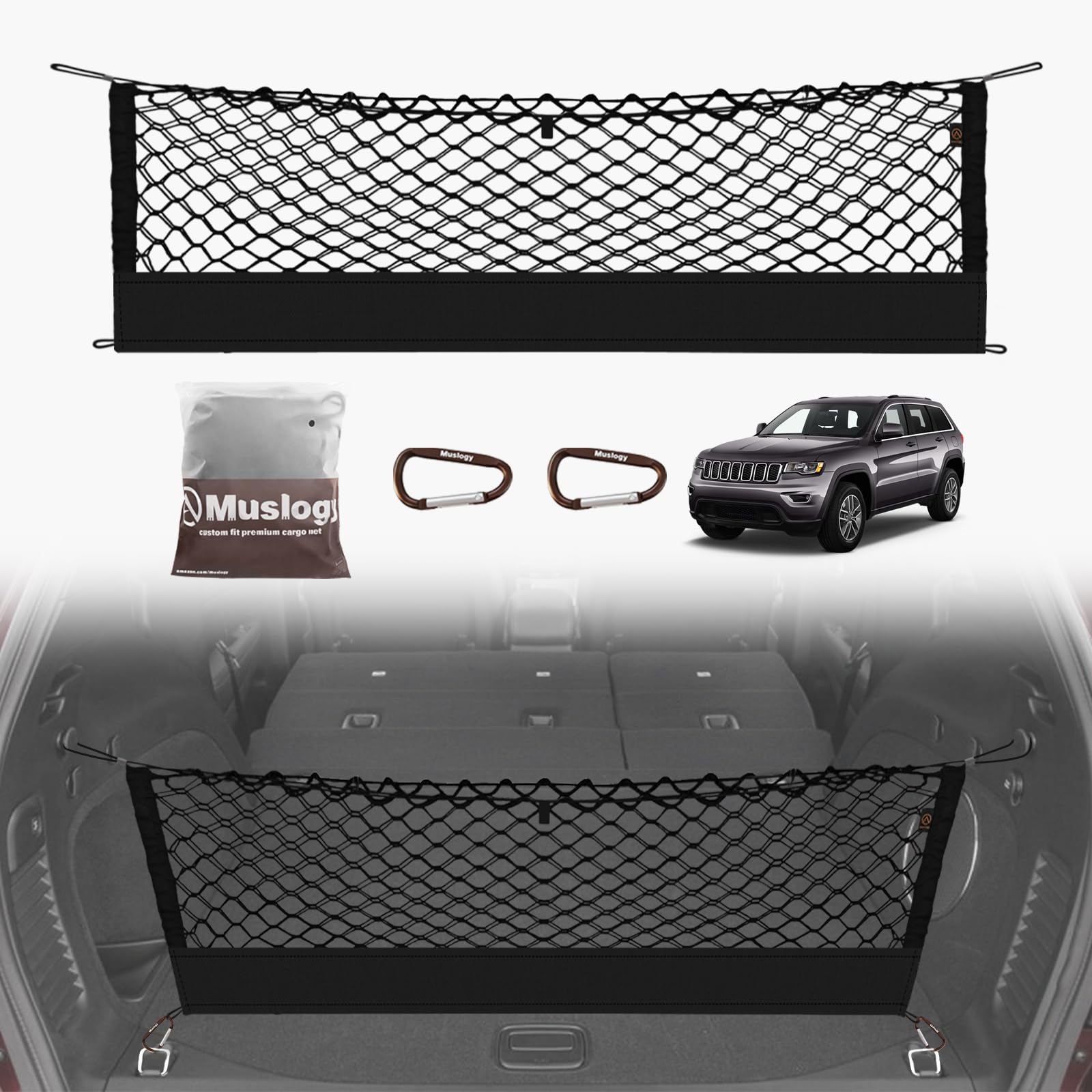 Muslogy Envelope Style Trunk Cargo Net Compatible With 2015-2021 Jeep Grand Cherokee Accessories Custom Fit Trunk Organizer Upgr