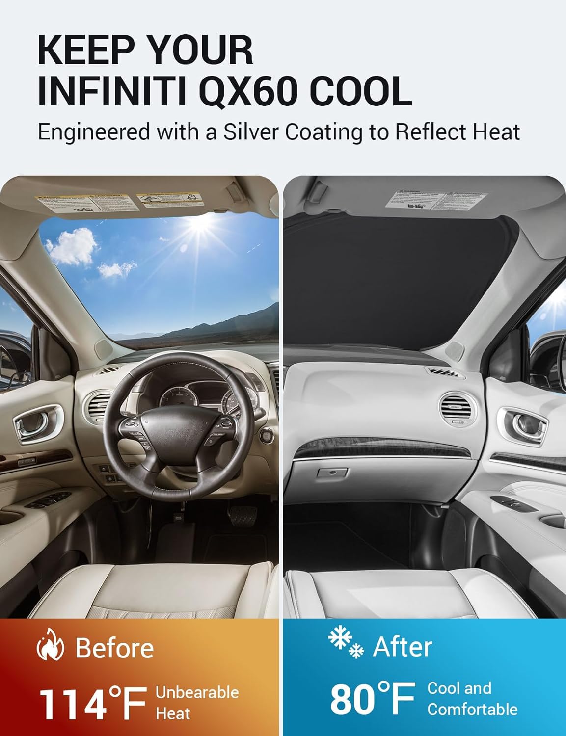 Proadsy Front Windshield Sun Shade Foldable Sunshade Protector Custom Fit 2014-2021 Infiniti Qx60 Accessories 2023 Upgrade