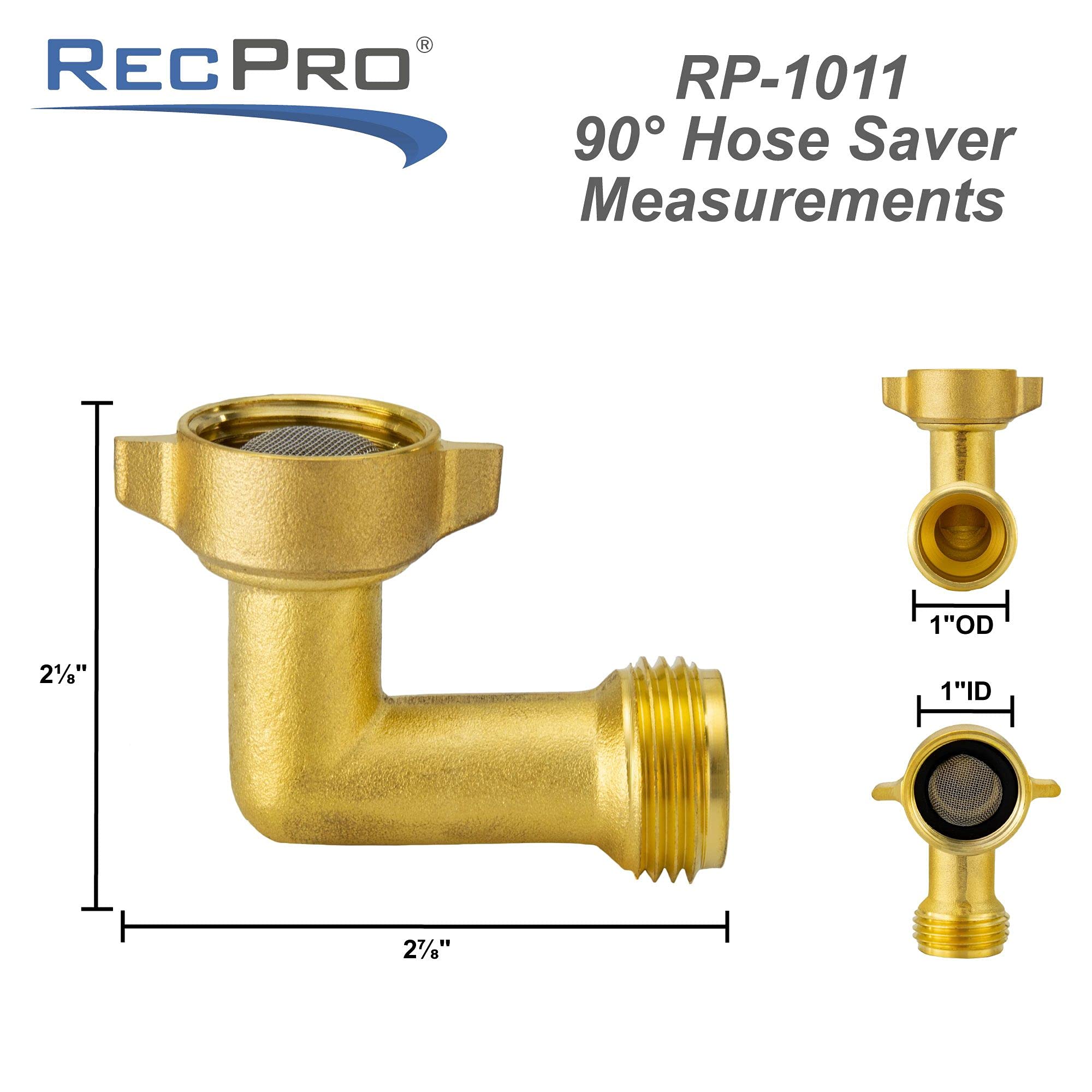 Recpro Rv 90 Degree Hose Elbow With Mesh Strainer | Solid Brass Garden Hose Elbow Adapter For Rv Water Hose | City Water Inlet E
