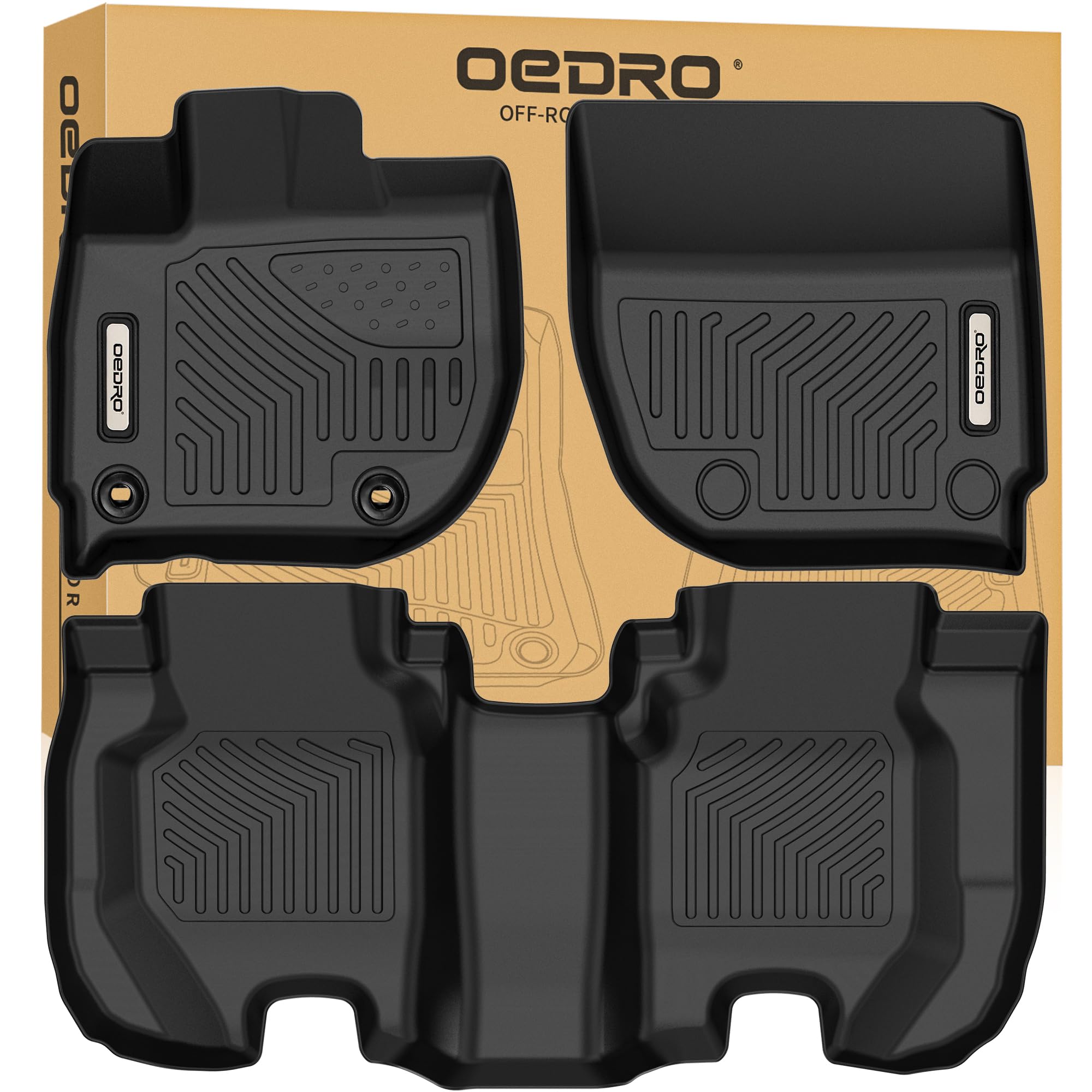 Oedro Floor Mats Compatible With 2015-2020 Honda Fit, Custom Fit Front & 2Nd Row Liner Set, Black Tpe All-Weather Guard