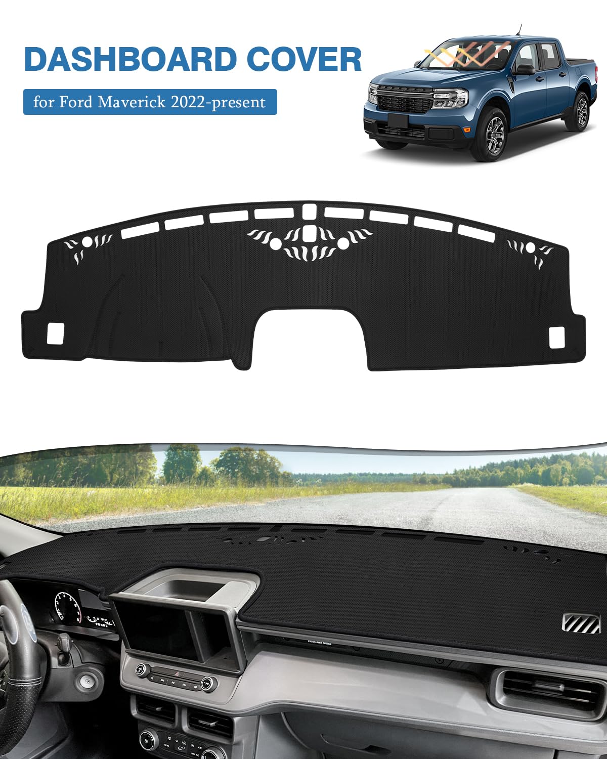 Fiilines Dash Cover For Ford Maverick 2022-2025, Dashboard Cover Mat For Maverick Accessories Sunshade Nonslip Mesh Protector No