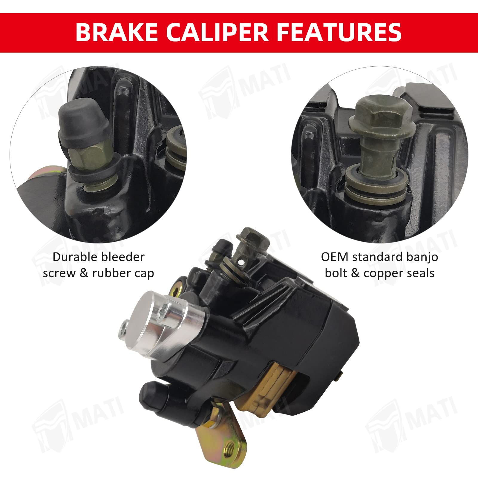 M Mati Rear Brake Caliper For Honda 400Ex Trx400Ex Sportrax 1999-2004 Atc200X Atc350X 1986-1987 With Parking Brake Off 43250-Hn1-006&06435-Ha5-671