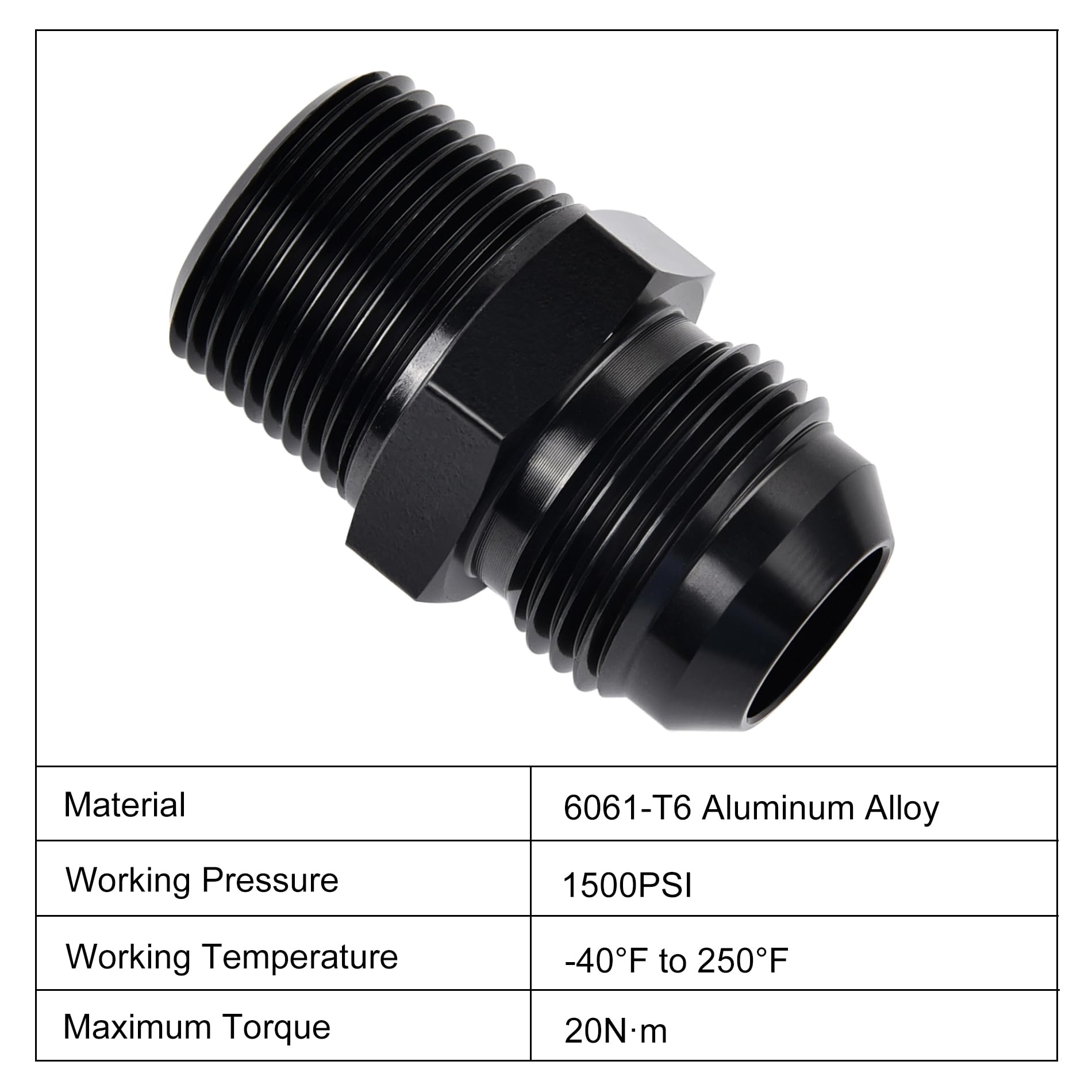 Evil Energy 12An Male Flare To 1/2'' Npt Pipe Fitting Adapter Aluminum Straight Black 2Pcs