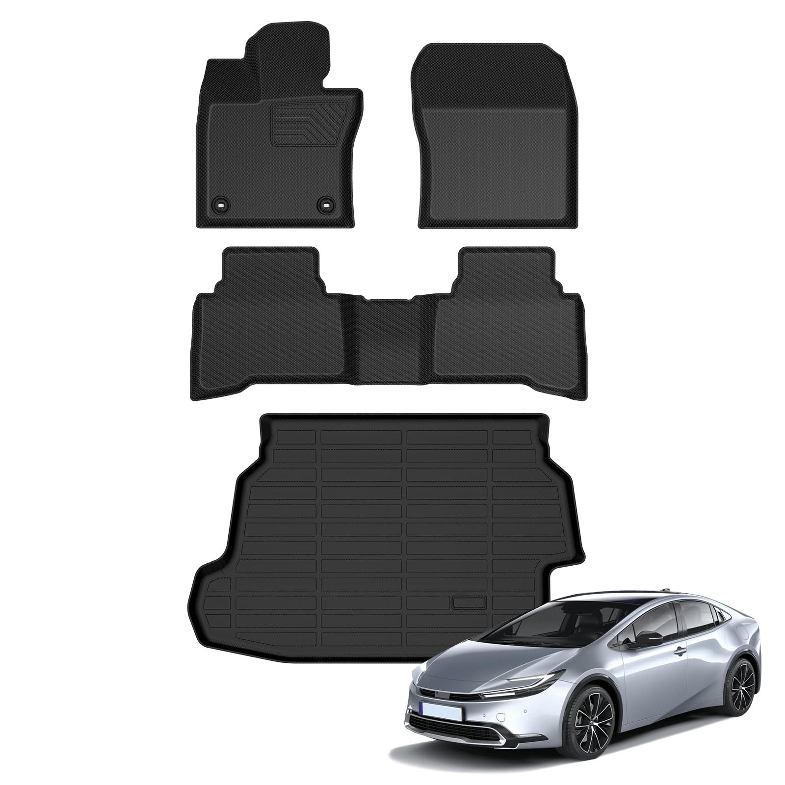 Aipoil®Tpe Floor Mats & Cargo Liner Custom For 2023 2024 2025 Toyota Prius & Prius Prime (Phev) All Weather Protection Anti-Slip Automotive Floor Liners Full Set Automobile Mats Accessories, Black