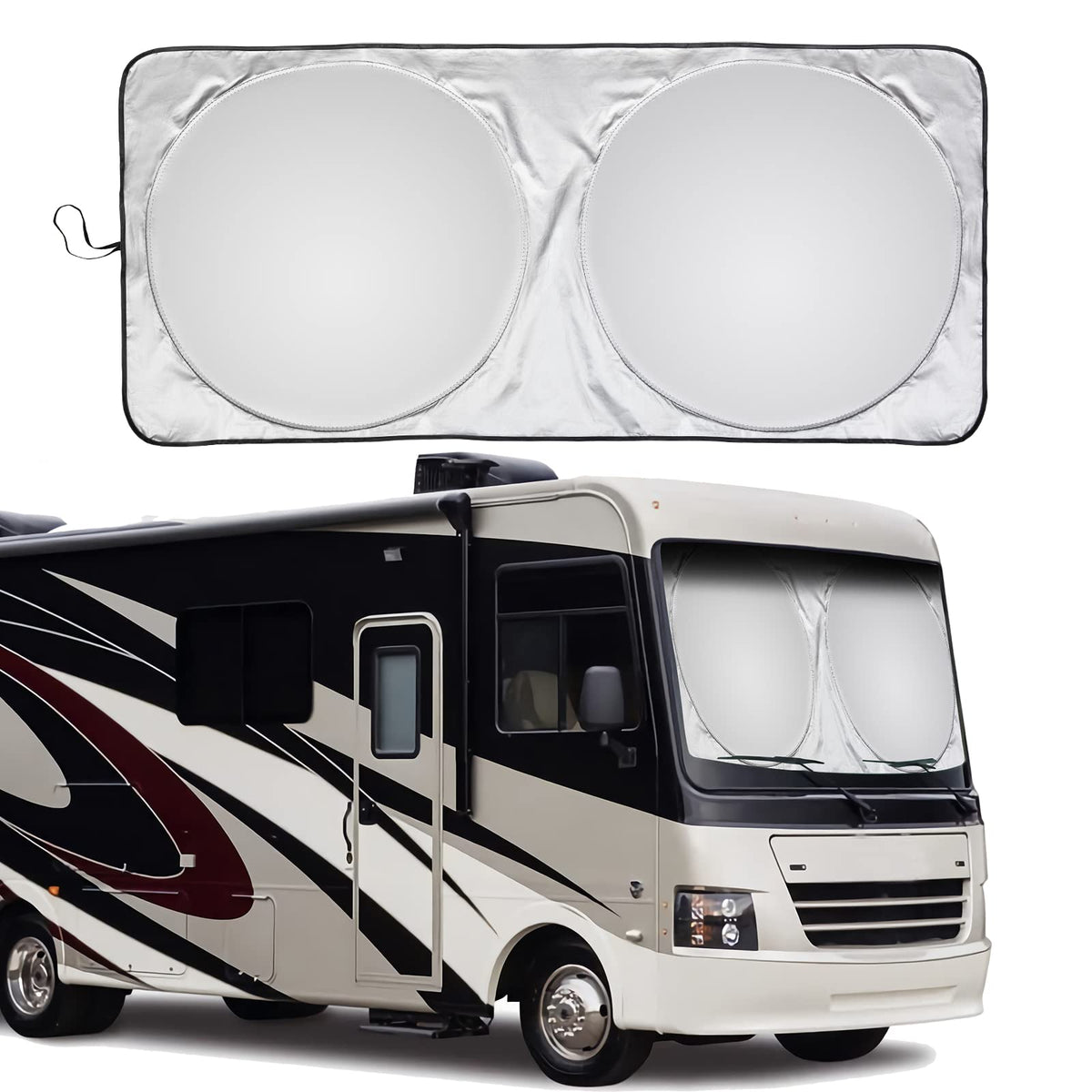 Vepagoo Rv Bus Windshield Sun Shade - Sun Shade Protector Curtain For Motorhome, Windshield Cover Blocks Uv Rays, Best For Truck