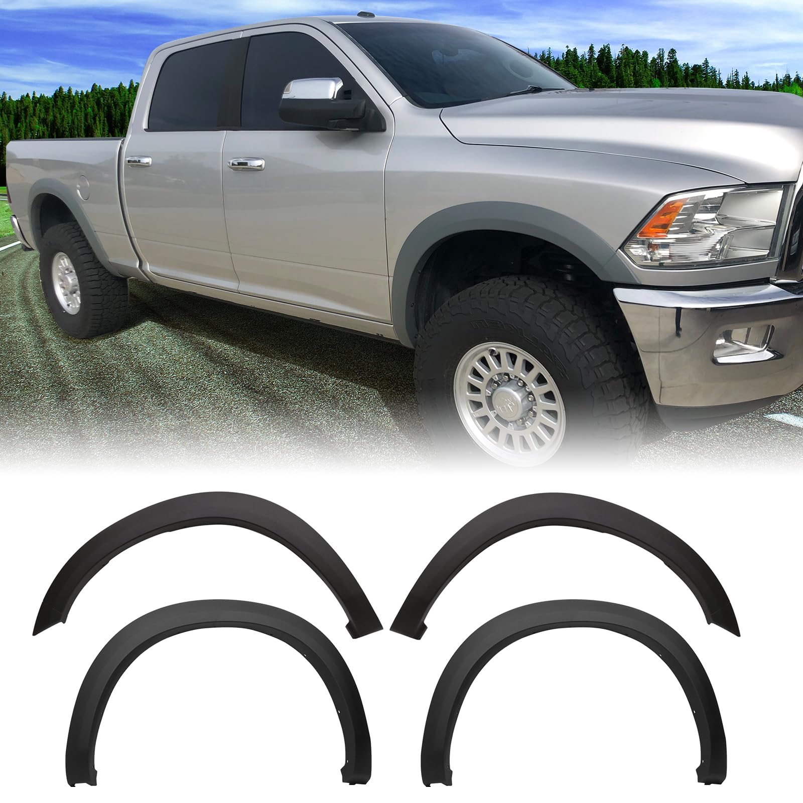 Fender Flares Compatible With 2010-2018 Dodge Ram 2500 3500, Factory Style Matte Black Finish PP Injection Front Wheel Cover Pro