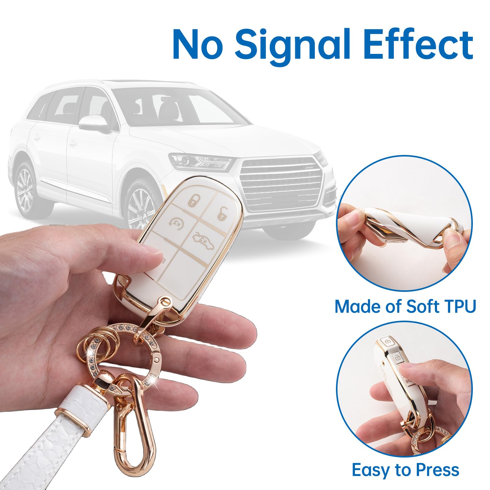 Cacarlike For Jeep Key Fob Cover With Jeep Keychain, Car Key Fob Case Compatible With Grand Cherokee Renegade Wrangler Patriot G