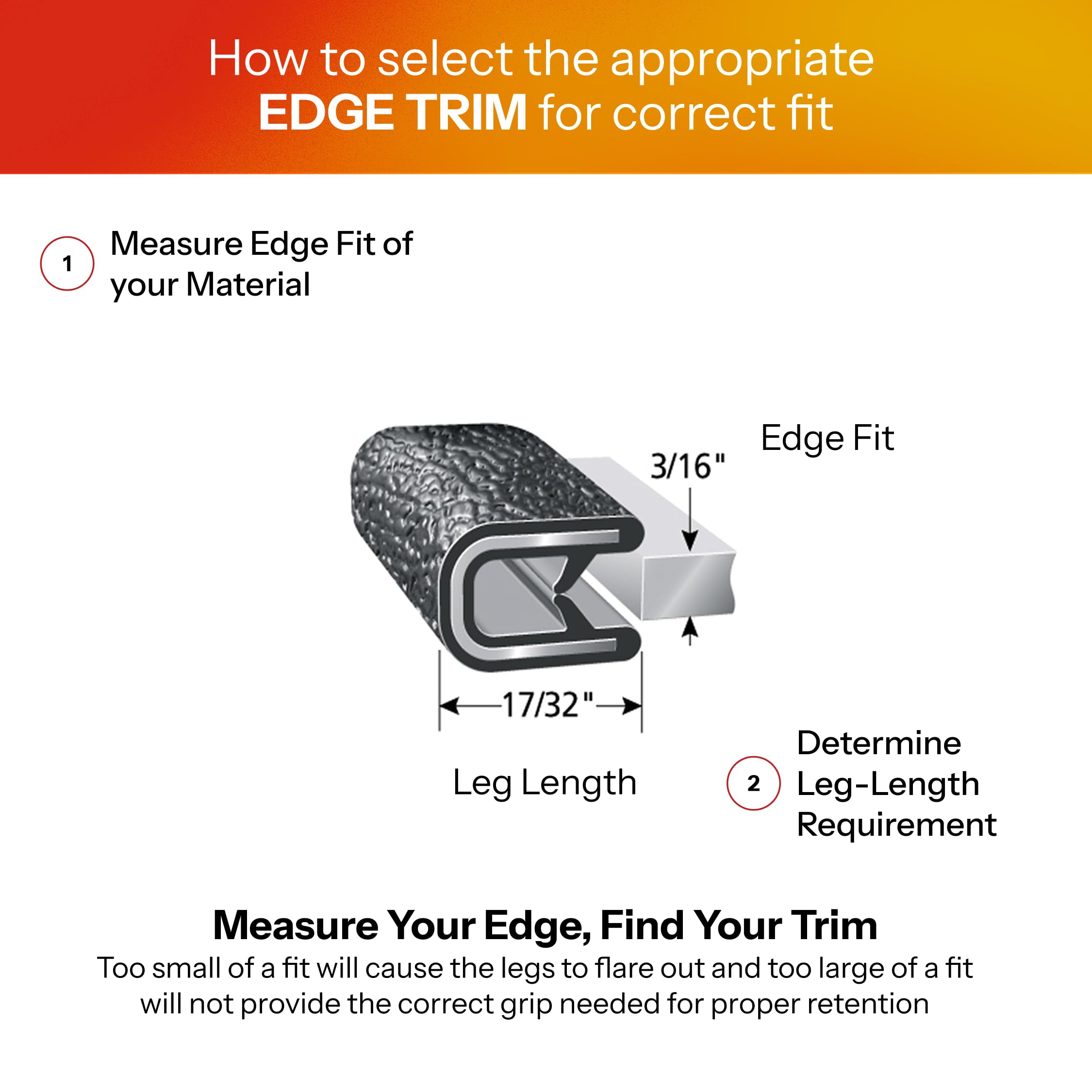 Trim-Lok - 150B2X3/16-100 Trim-Lok Edge Trim - Fits 3/16    Edge, 17/32    Leg Length, 100 Length, Black, Pebble Texture - Flexi
