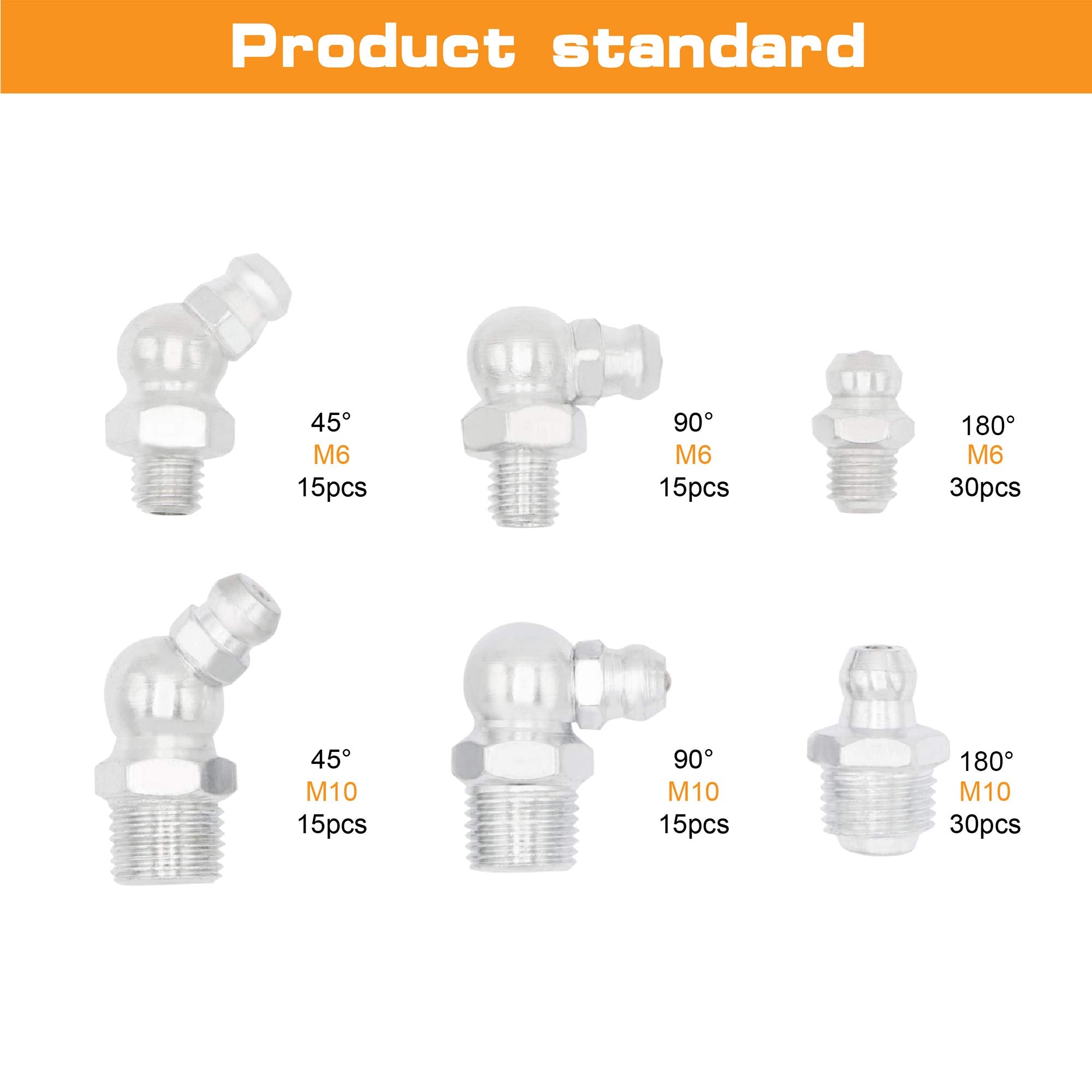 Taxutor Grease Fittings, 120 Pieces Metric Mm Grease Fitting Assortment Kit Standard Grease Gun Fittings Perfect For Replacing Missing Or Broken Zerk Fitting