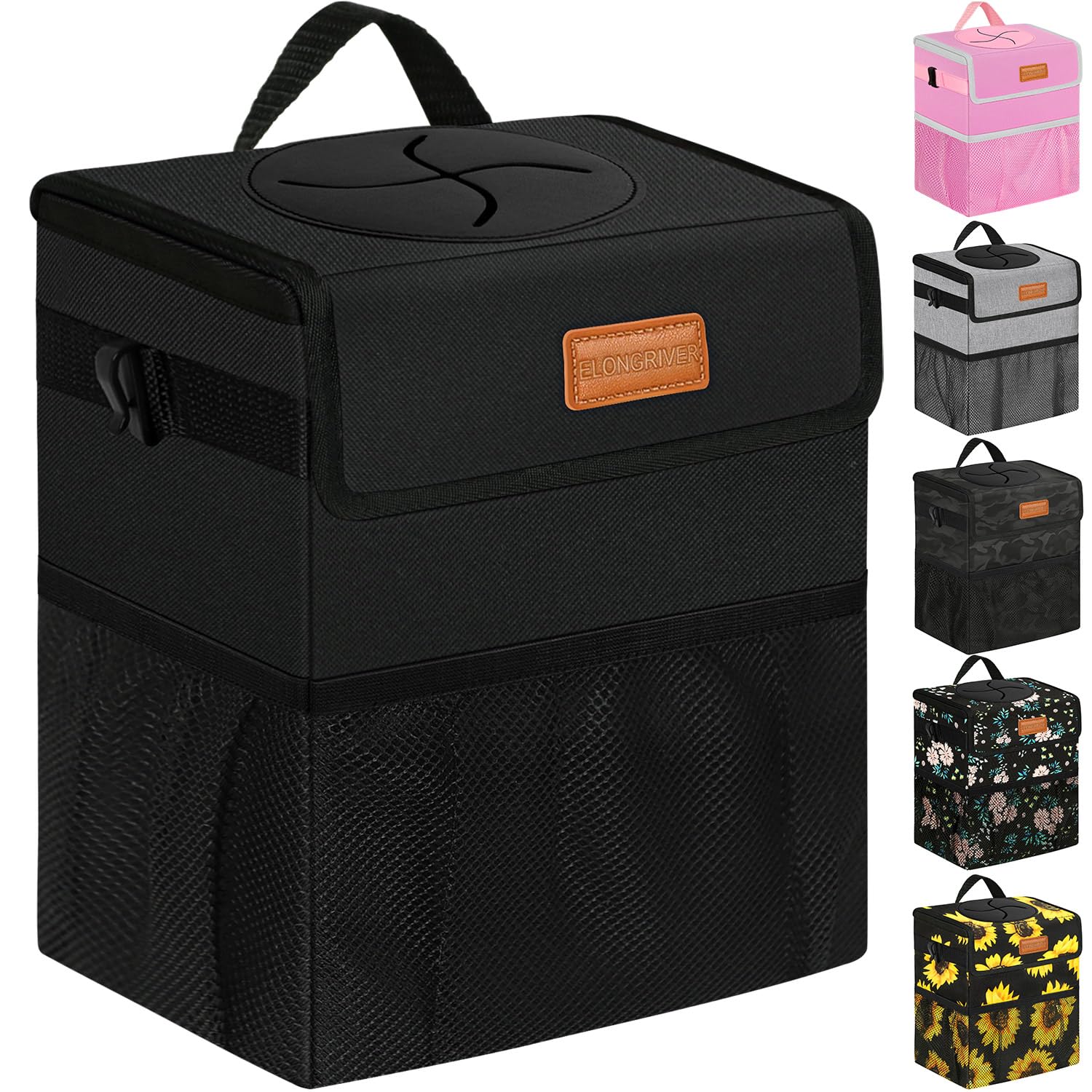 Elongriver Car Trash Can Bin For Car Back Seat Leak Proof, Cute Car Trash Bag Hanging, Vehicle Trash Can For Suv Truck Van, Auto