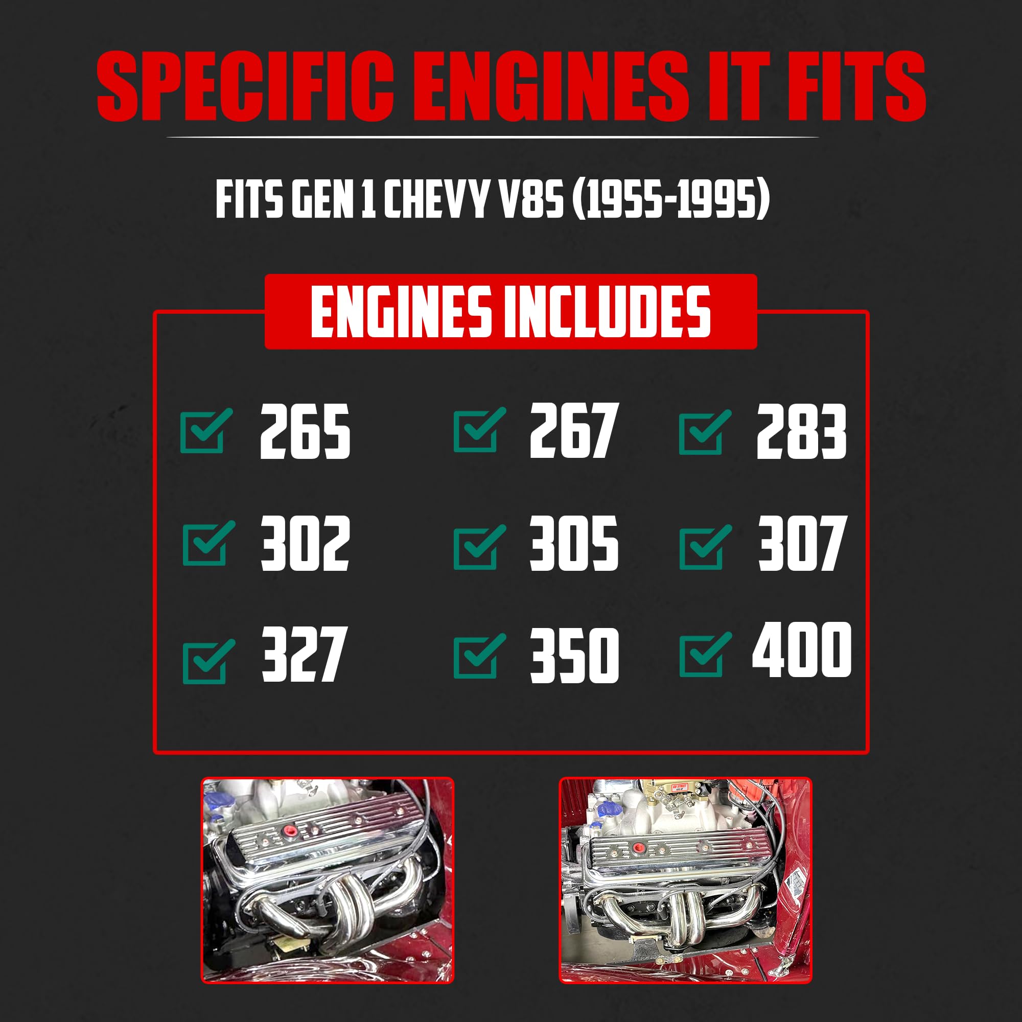 Center Dump Block Hugger Headers for Gen 1 SBC 265 283 302 305 327 350 400 V8 Stainless Steel 3 Bolt Shorty Style for Street Rod