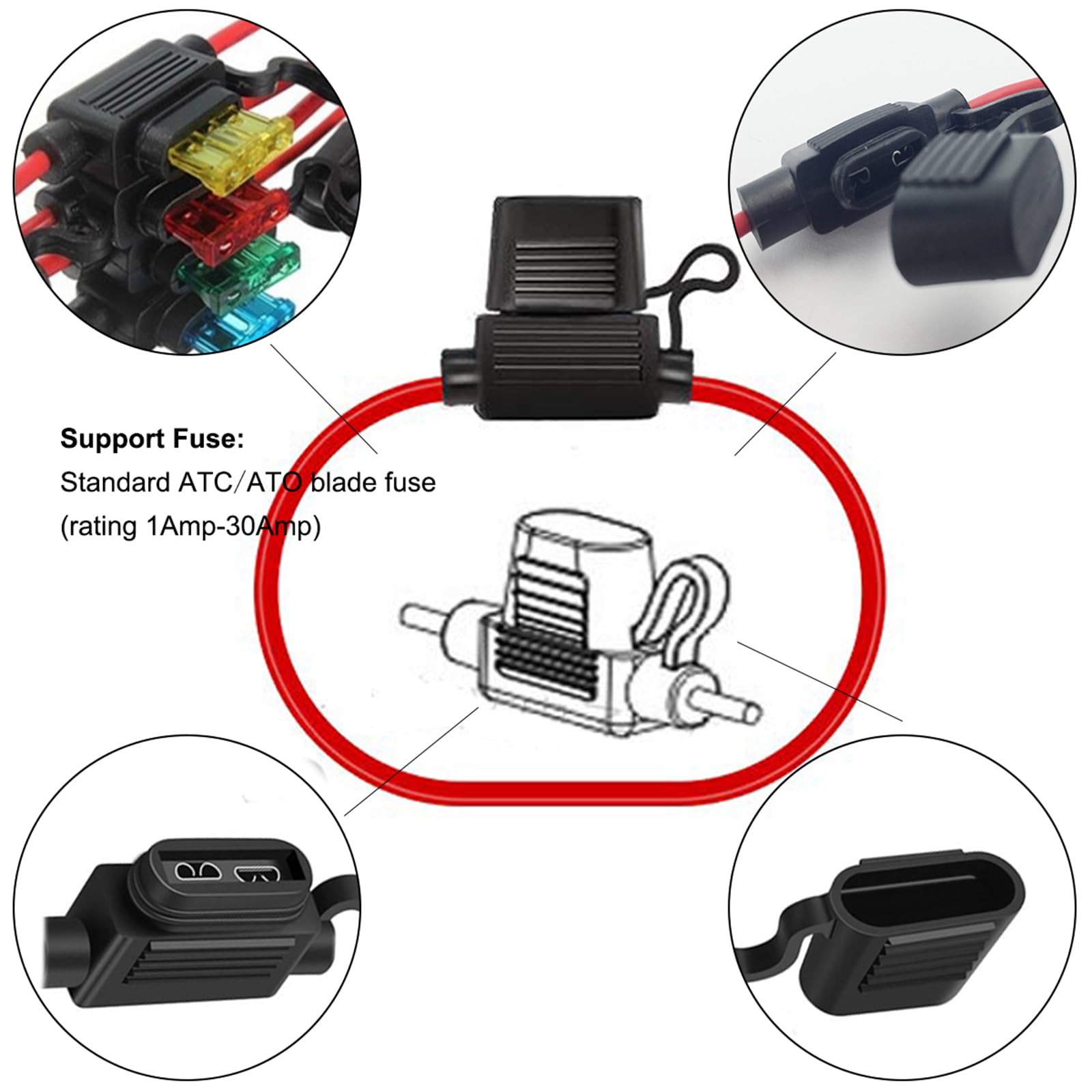 MuHize Inline Fuse Holders - Upgraded 16 Gauge Automotive ATC/ATO Standard Fuse Holder with 15 AMP Standard Blade Fuse (10 Pack)