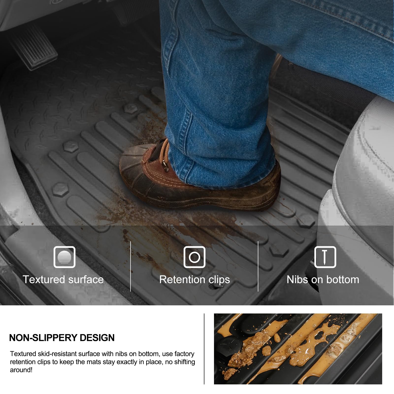 Kiwi Master Floor Mats For 2009-2018 Dodge Ram 1500 Quad Cab, 2019-2024 Ram 1500 Classic Quad Cab Front & 2Nd Row Seat All Weath