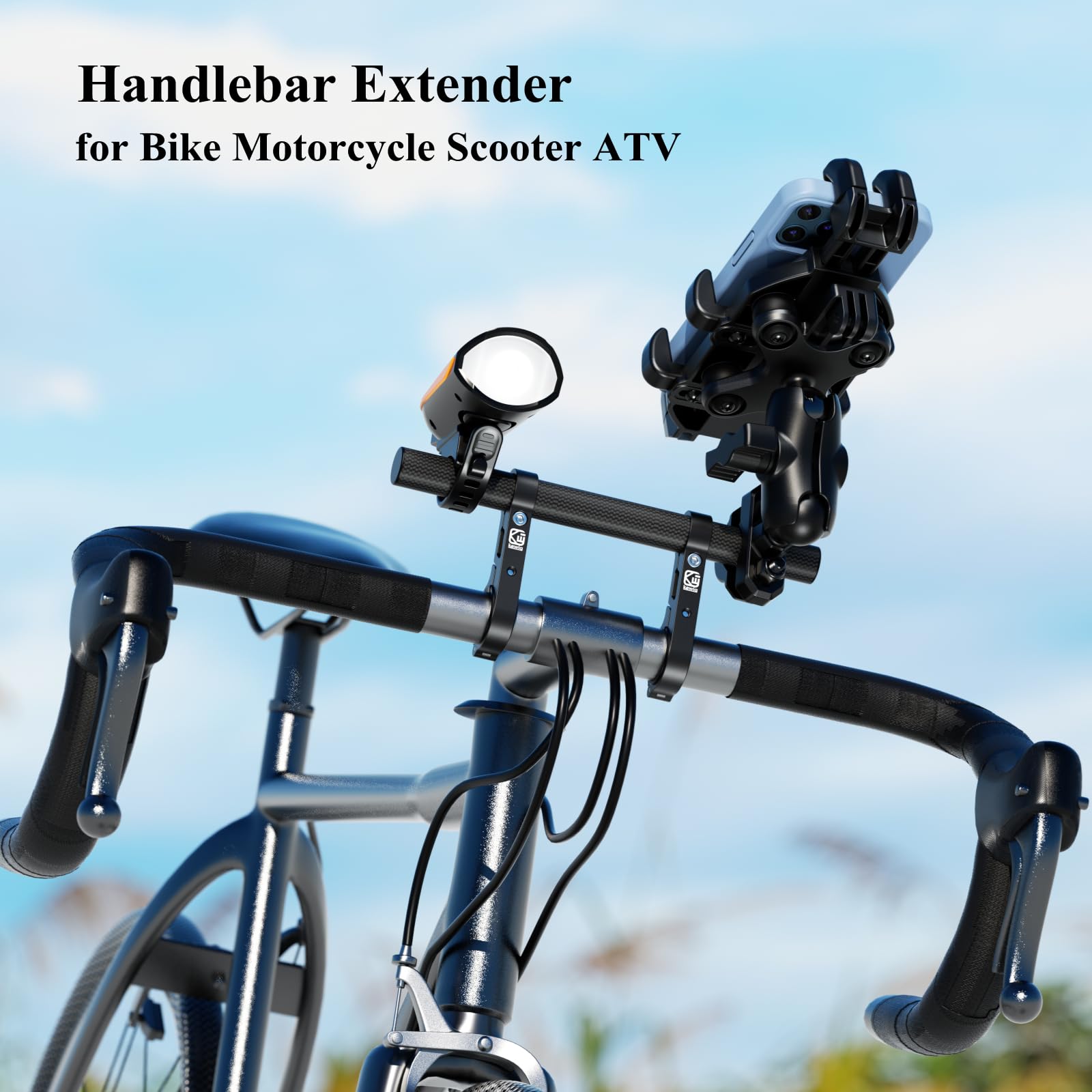 Brcovan Carbon Fiber Handlebar Extender Extensions With Aluminum Alloy Clamp Mounting Base Fit On 0.875'' / 1'' / 1.125'' / 1.26'' Handlebars Cross Bars For Bike Bicycle Motorcycle Scooter