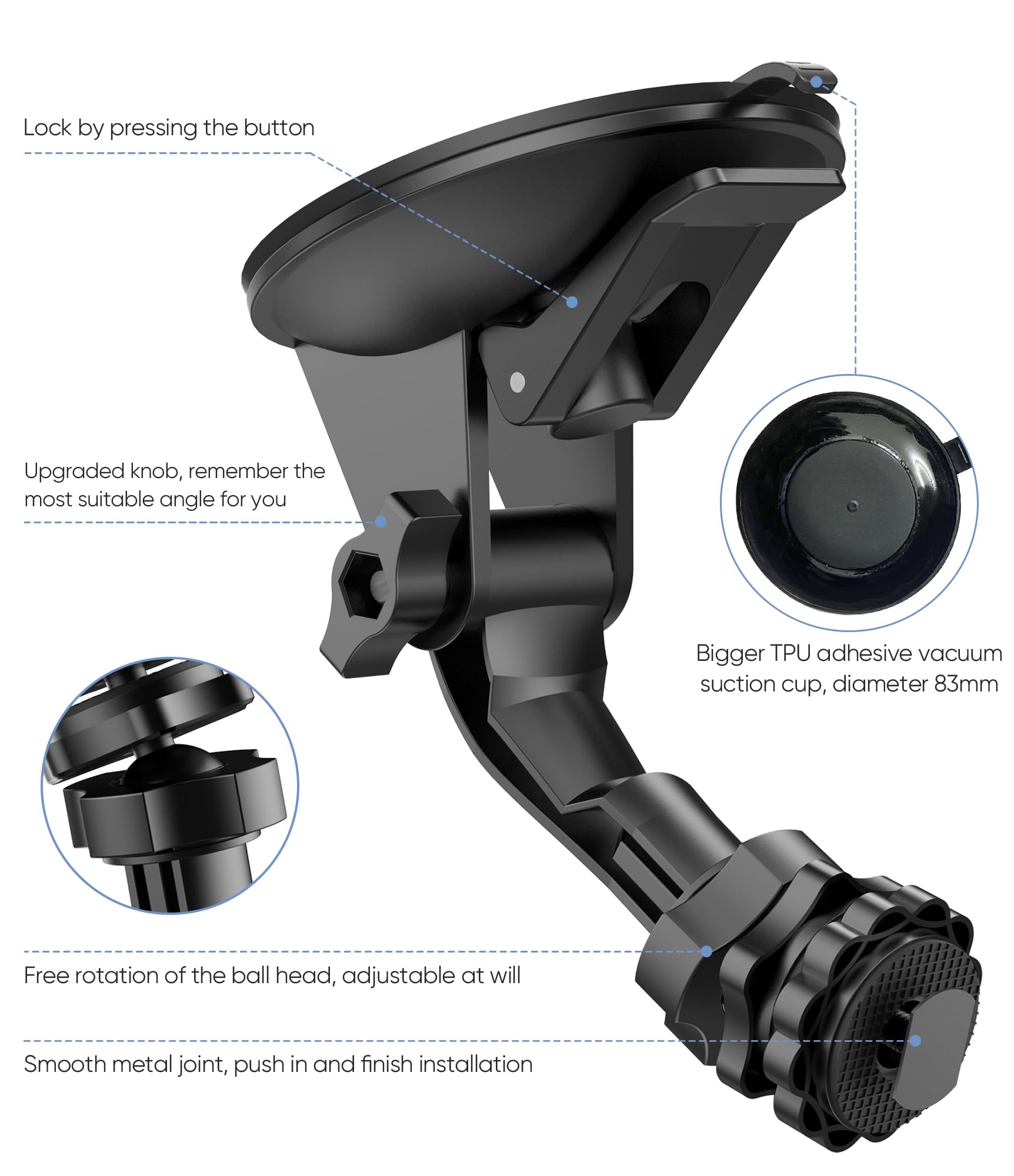 Pixelman Backup Camera Monitor Mount,(7/9 Inch) Large Dual Suction Cup Reverse Camera Monitor Mount,Windshield Holder For Rear V