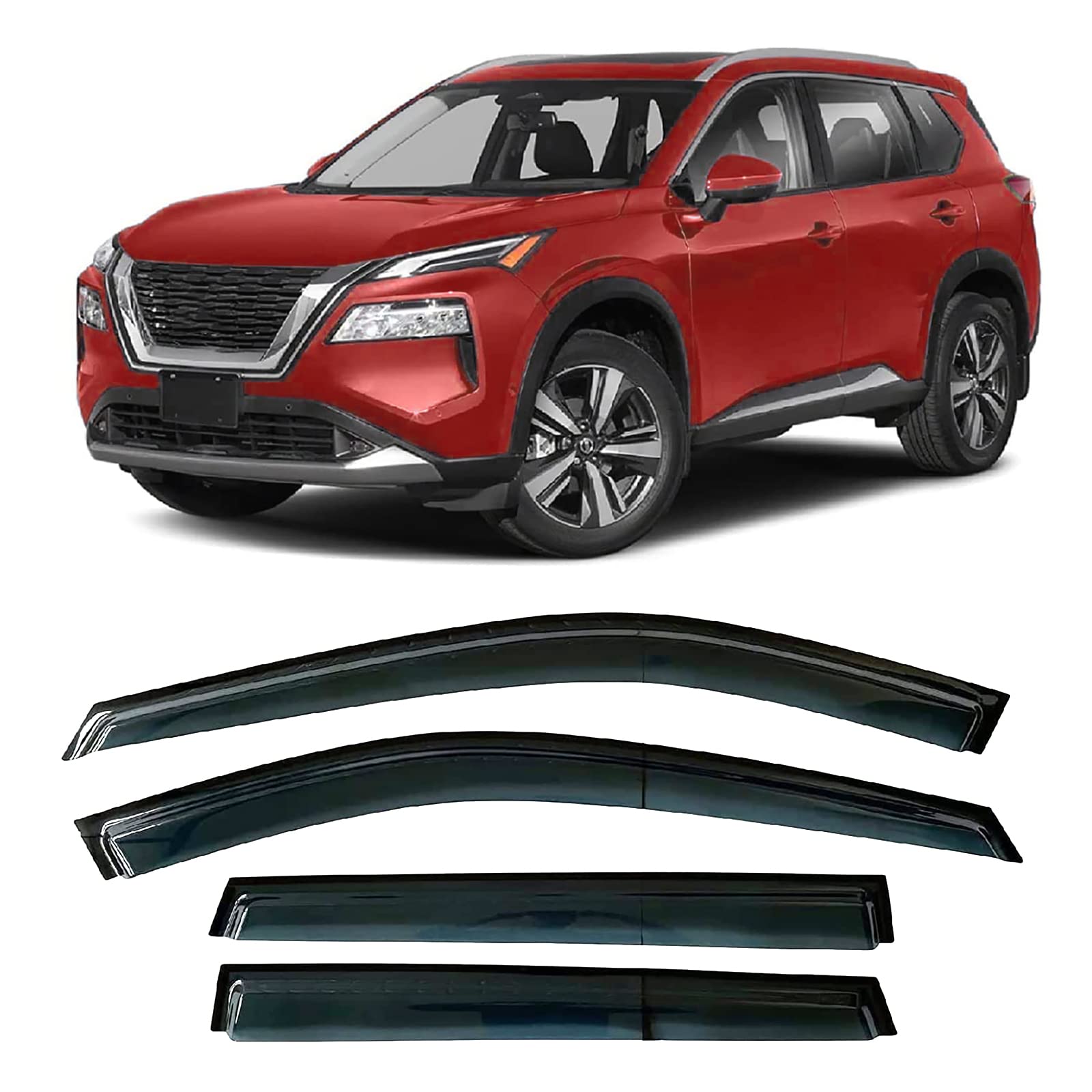 Zzdsnj Tape-On Windows Visor 4-Piece For 2021-2023 Nissan Rogue(Not Fit Hybrid&Sport) Rain Guards Shield Shade Smoke