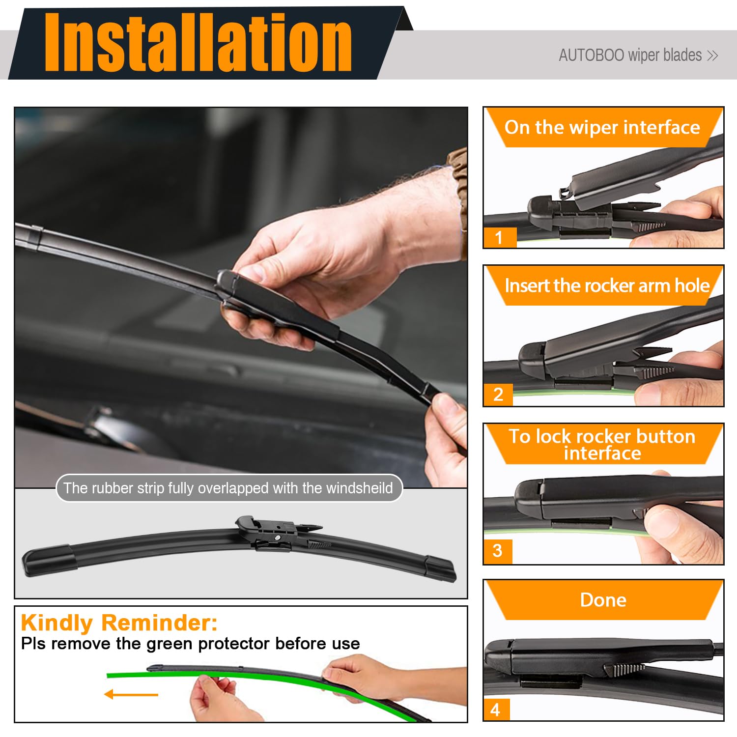 AUTOBOO Replacement for 2013-2020 Ford Escape Edge Focus 13-19 Fusion 28''+28'' Pinch Tab Windshield Wiper Blade Set-Factory OE