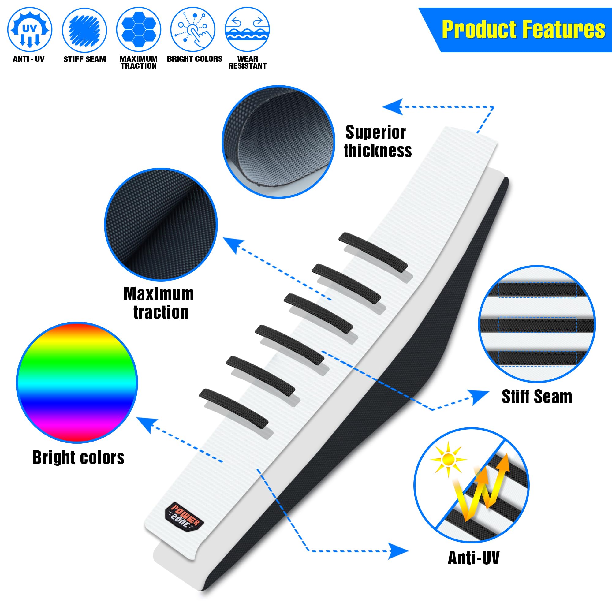 Mchmfg Universal Ribbed Dirt Bike Seat Cover - Gripper Soft Seat Cover For Most Dirt Pit Bike Motorcycle Black-White