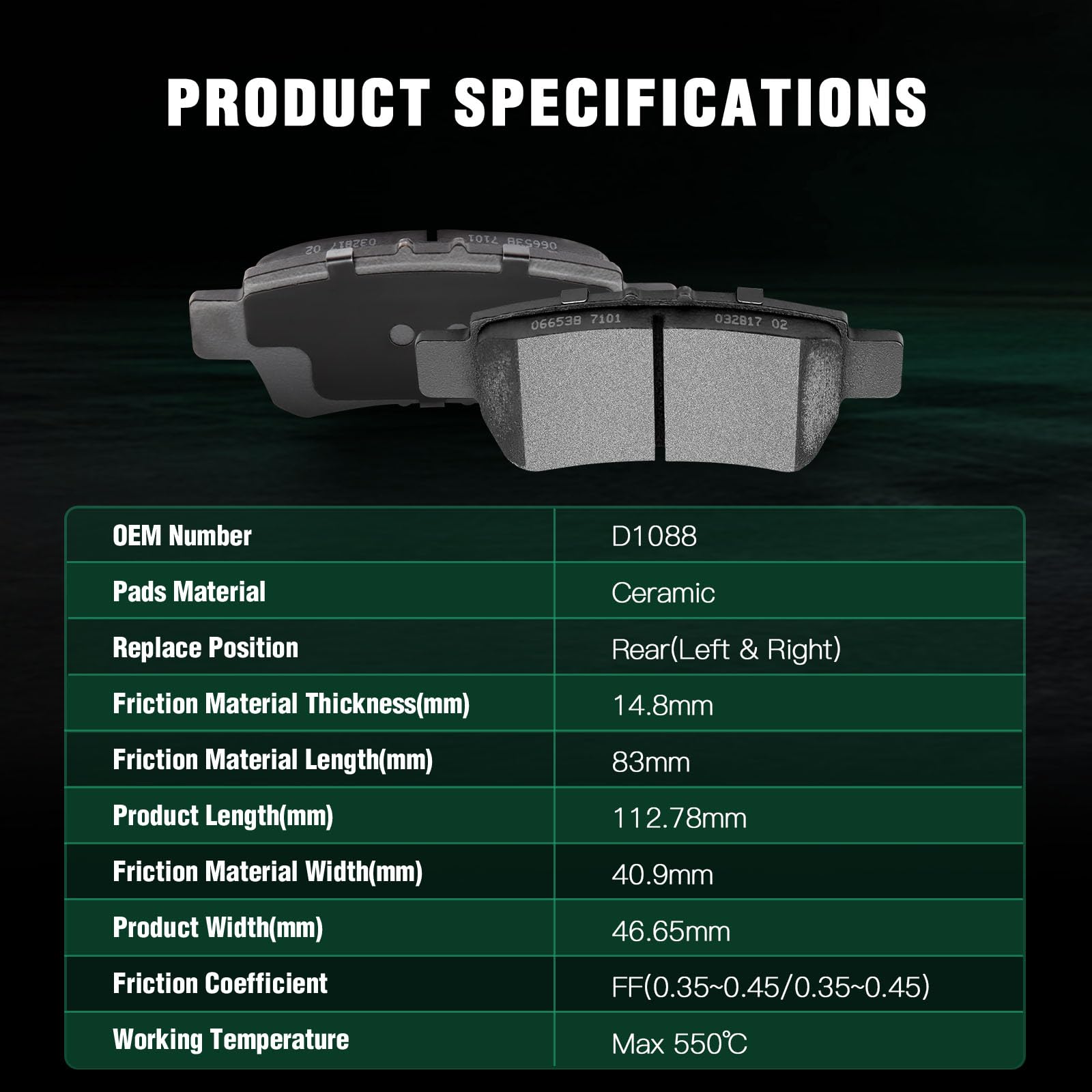 Automuto 4Pcs Rear Ceramic Disc Brake Pads Set D1088 For Honda Odyssey 2005-2010