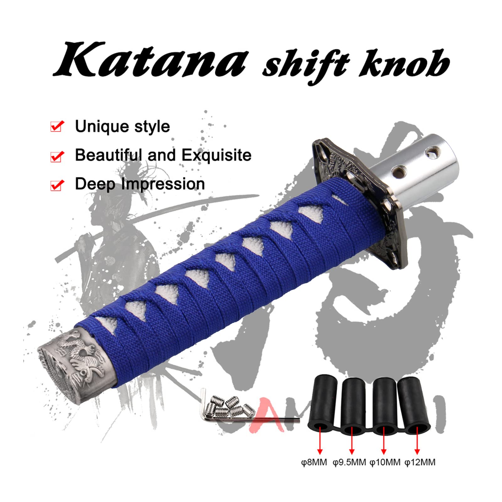 Ryanstar Gear Shift Knob Sword Shift Knobs Katana Samural Shift Gear Lever Universal Compatible With Manual Cars Most Automatic Cars With 4 Adapters Blue+White