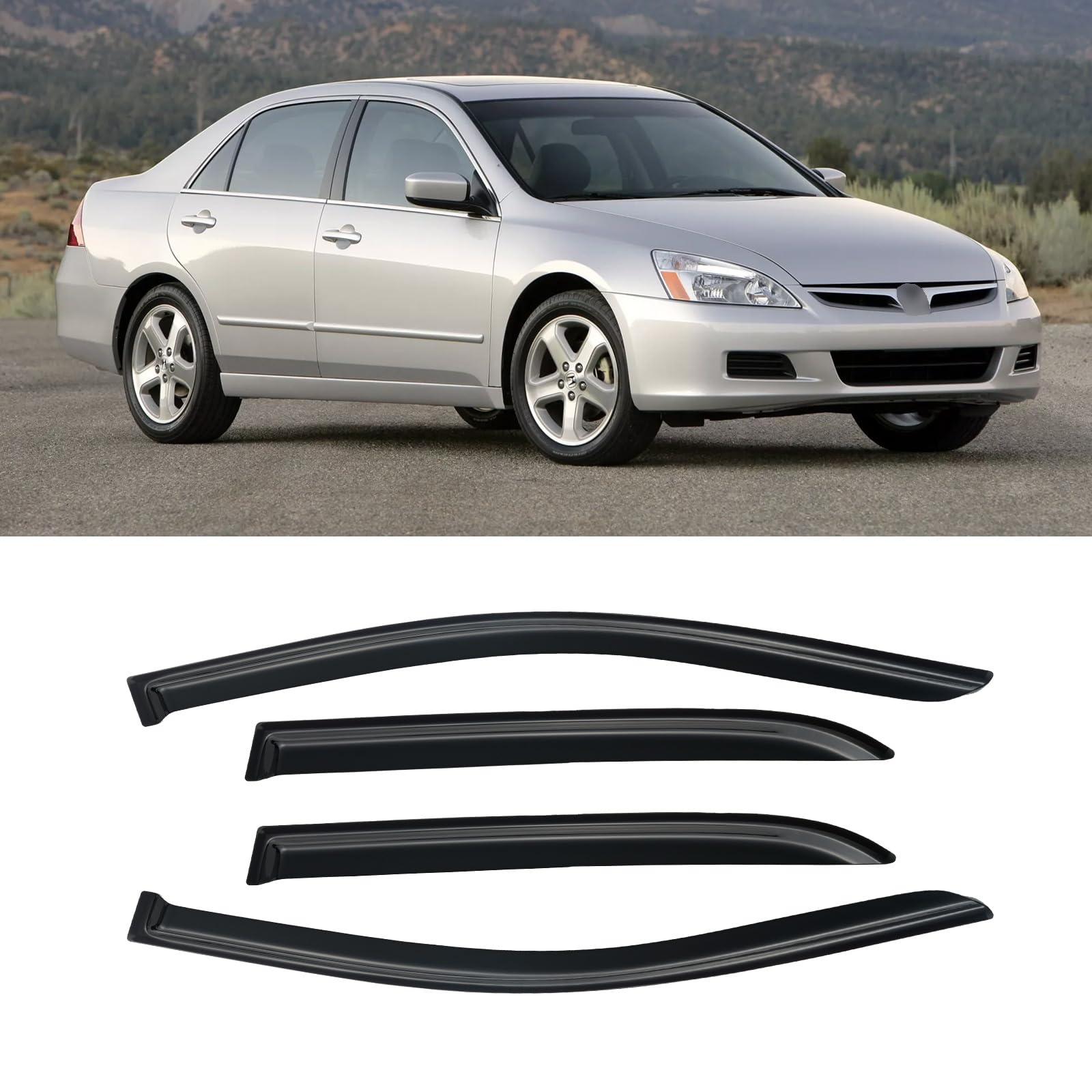 Window Visor For 2003-2007 Honda Accord, Out-Channel Rain Guards Shields Vent Deflector Shade Wind Dark Smoke 2004 2005 2006 03
