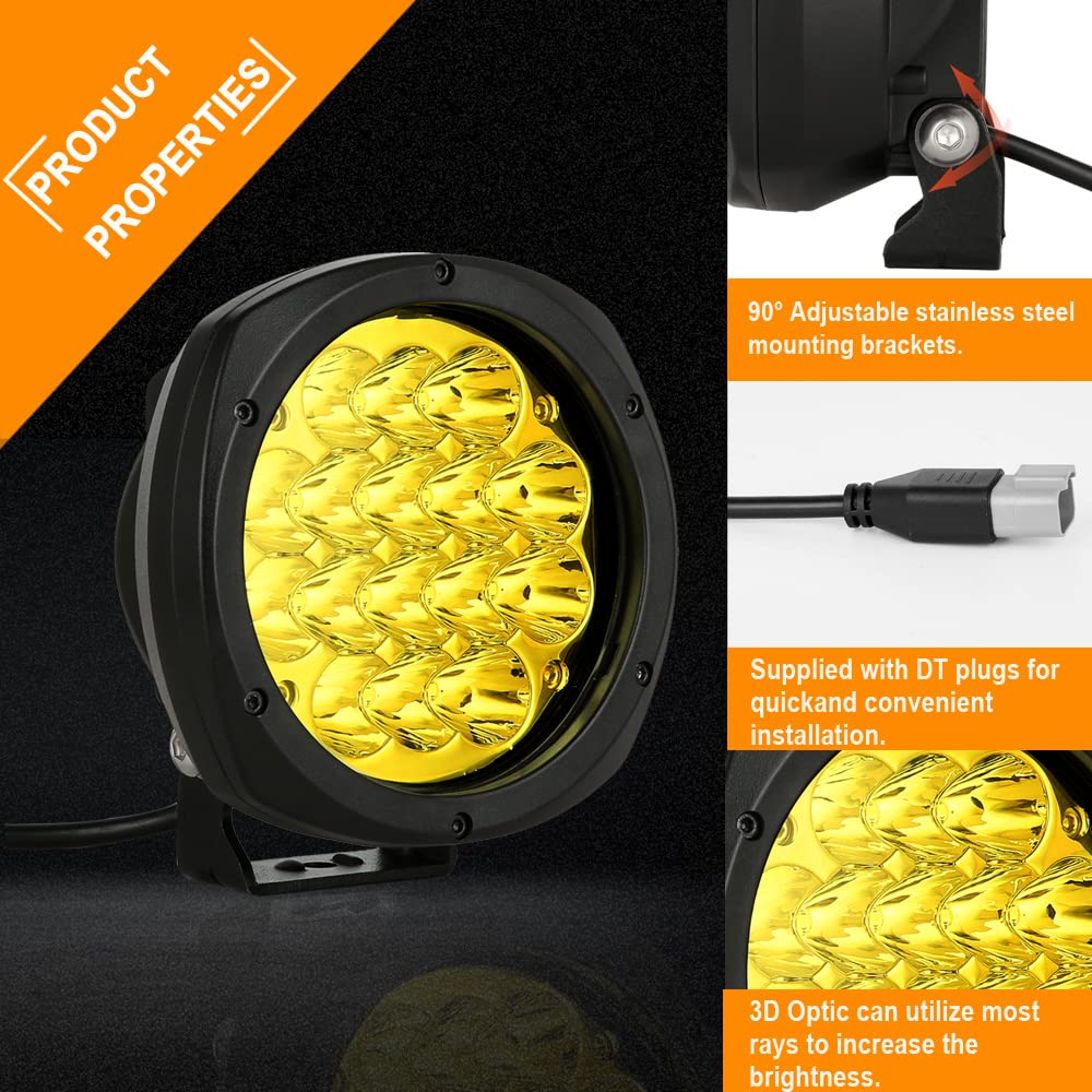 Biglion.X 5 Inch Pair 160W Amber Round Led Offroad Lights 18800Lm Amber Yellow Offroad Lights Super Bright Amber Driving Lights