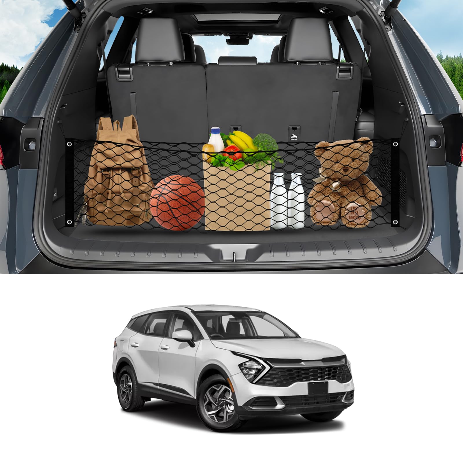 Karltys Envelope Style Cargo Net For Kia Sportage 2023 2024 2025, Elastic Rear Trunk Cargo Net For 2025 Sportage Accessories Hea