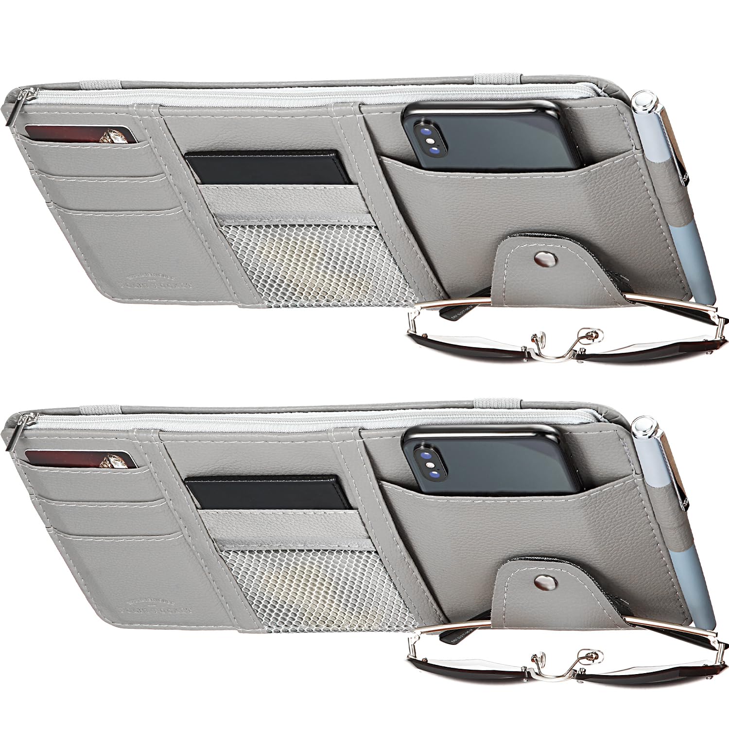 Boao 2 Packs Car Sun Visor Organizer, Sunglasses Holders for Car Sun Visor PU Auto Interior Accessories Storage Travel Document 