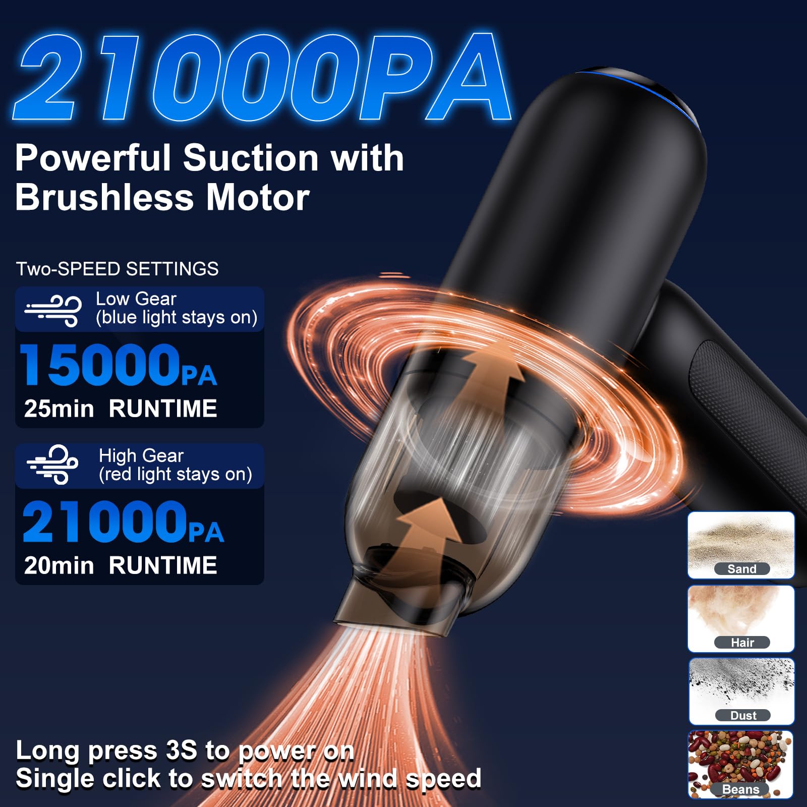 Feiltik Handheld Car Vacuum Cleaner Cordless, 21000PA High Power Car Vacuum Cleaner & Air Duster/Blower, Portable Vacuum with Ma