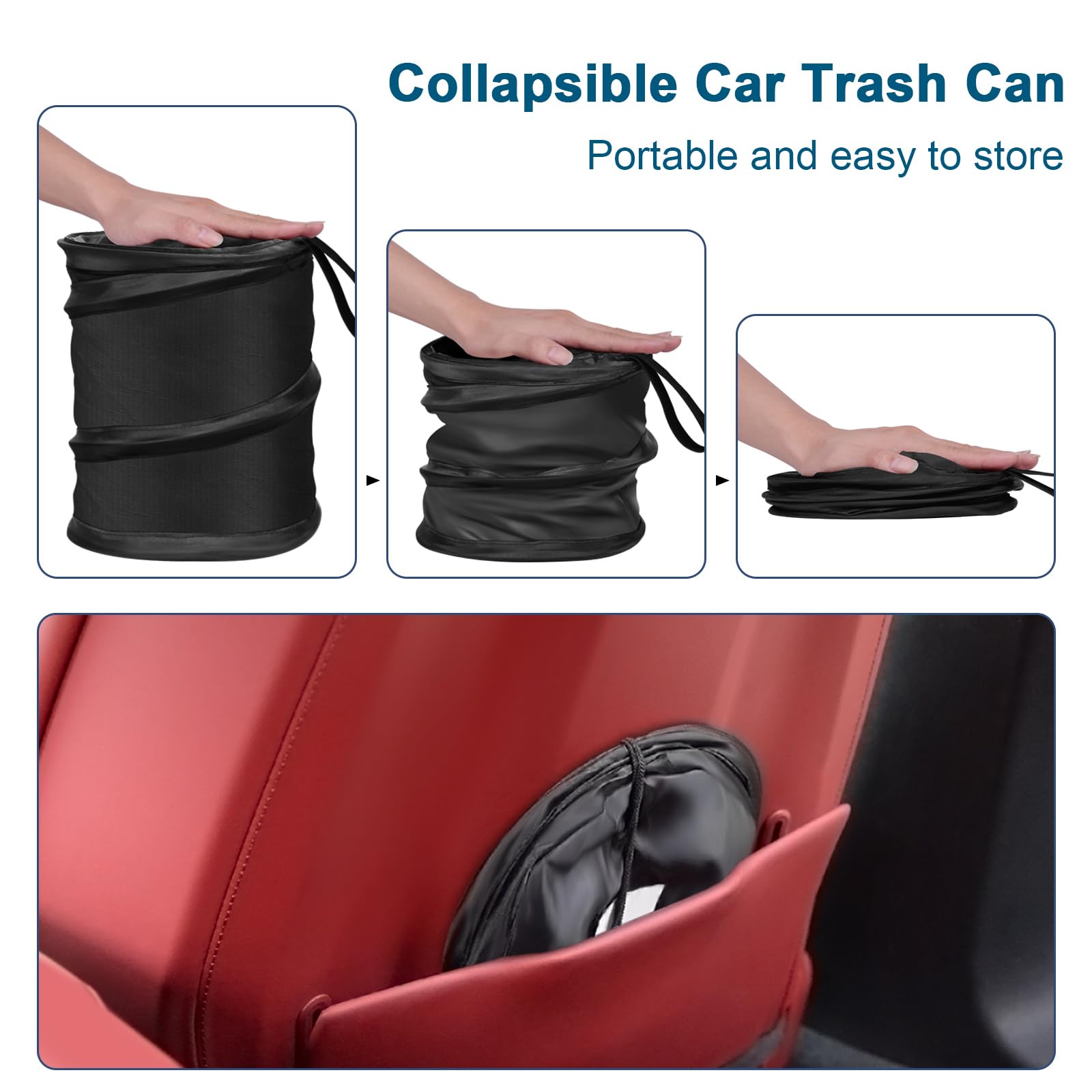 Kincown Car Trash Bin, 2 Packs Pop-Up Car Trash Can, Medium-Sized Collapsible Car Garbage Can With Elastic Band Hanging, Double-