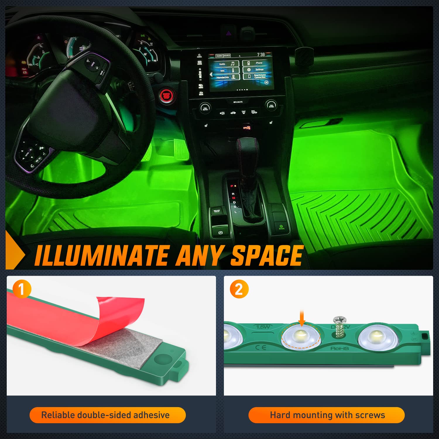 Nilight Tr-117-H 8Pcs Truck Pickup Bed Light 24Led Green Cargo Rock Lighting Kits With Switch For Van Off-Road Under Car Side Ma