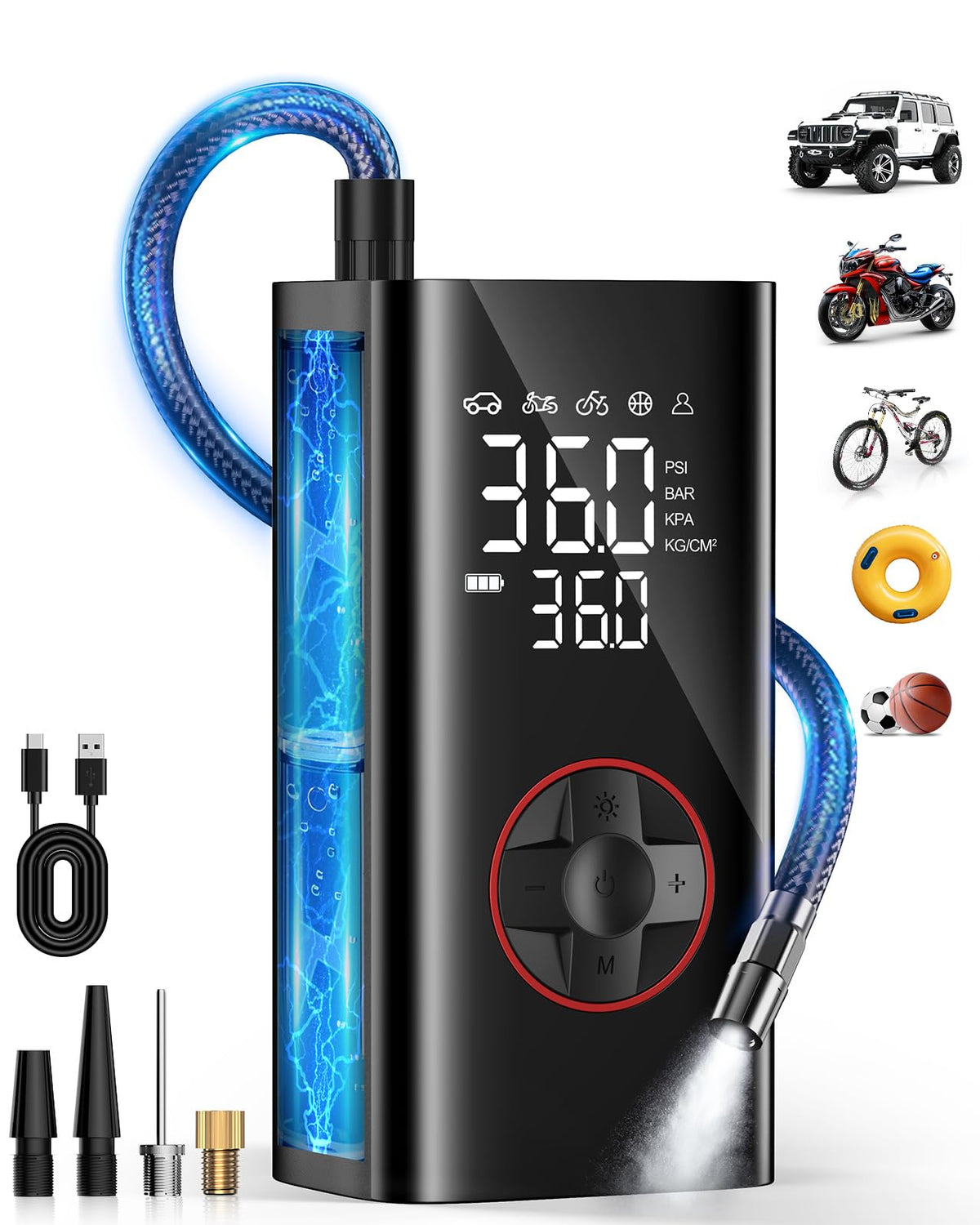 Tire Inflator Portable Air Compressor - Cordless Air Pump For Car Tires - 150Psi &10000 Mah Battery Portable Tire Inflator For C