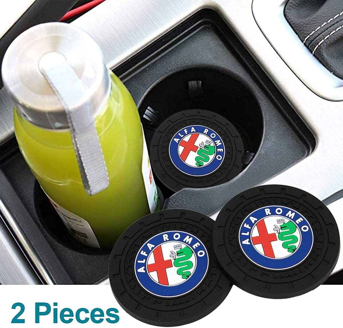 2.75 Inch Diameter Oval Tough Car Logo Vehicle Travel Auto Cup Holder Insert Coaster Can 2 Pcs Pack (Fit Alfa)