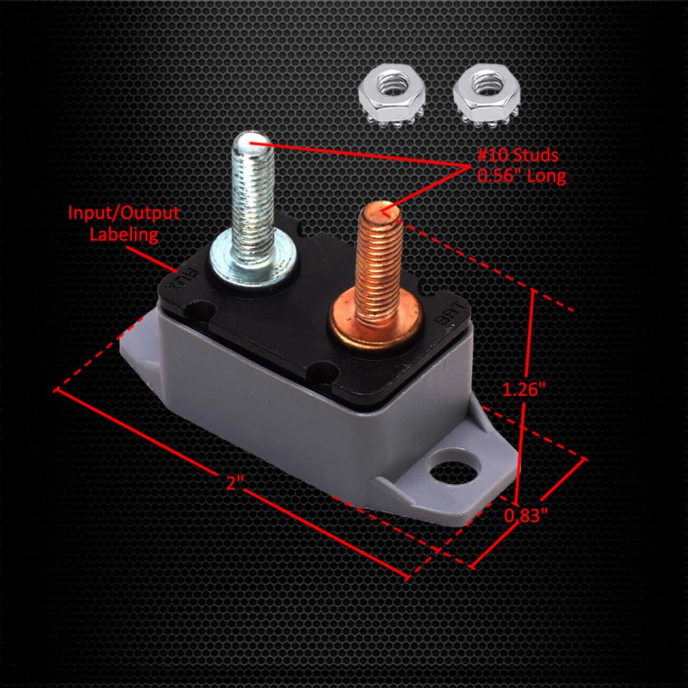 Ampper Dc 12V - 24V Automatic Reset Circuit Breaker With Cover Stud Bolt For Automotive And More (20A, 4Pcs)