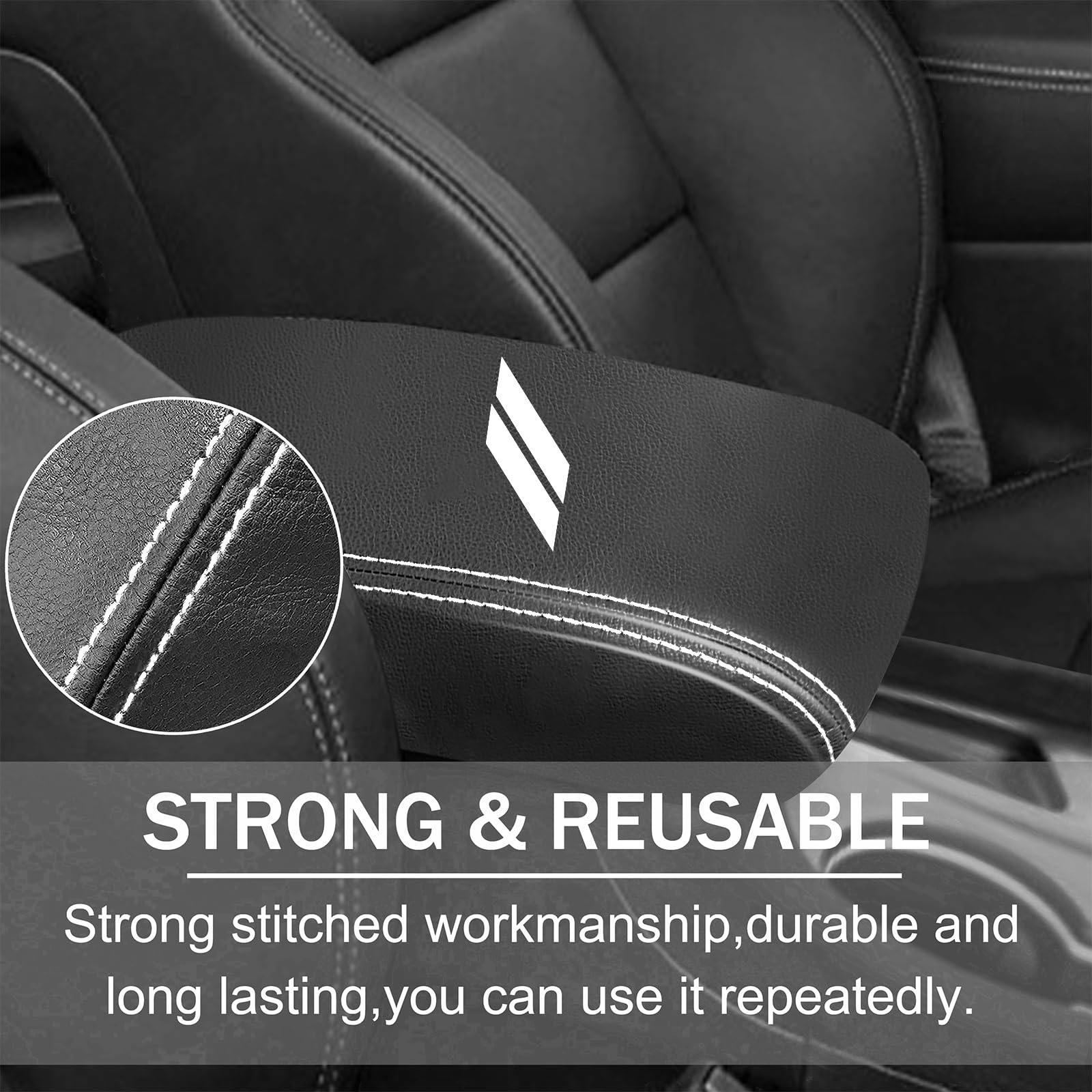 YOSRTER Center Console Armrest Cover for Dodge Durango 2021-2026, Anti-Scratch Leather, White Trim, Model J001009