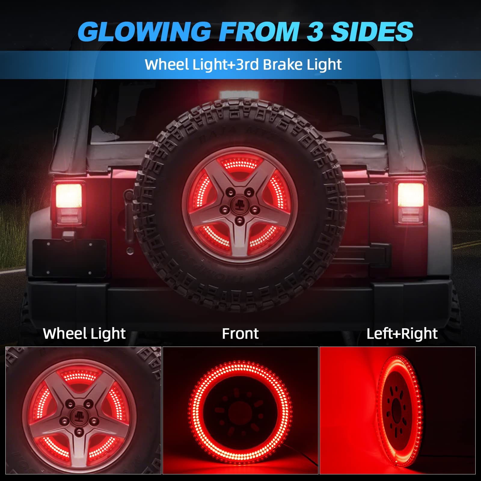 Suparee 3-Side Spare Tire Brake Light, 400Pcs Led Wheel Light, Plug-N-Play 3Rd Third Brake Light Fits For Jeep Wrangler 2007-201