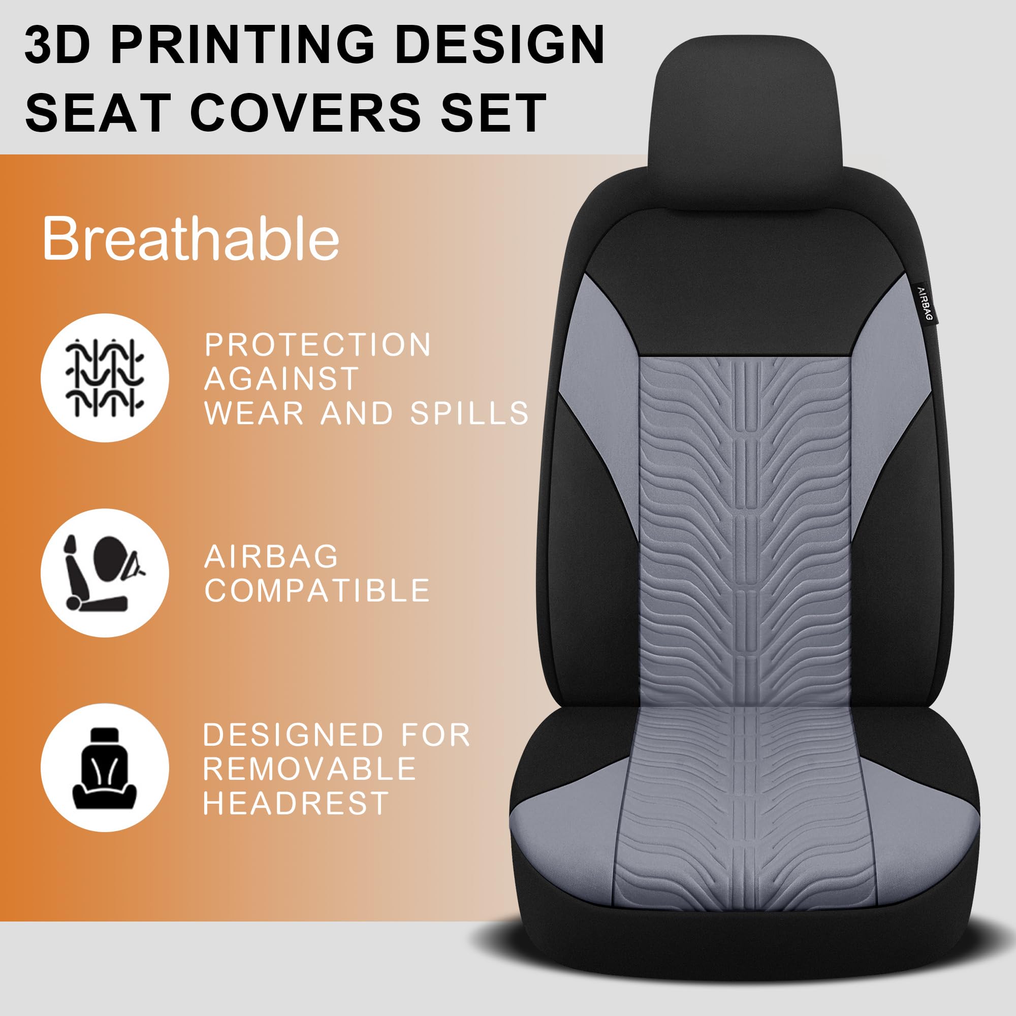 CAROMOP Car Seat Covers Front Set, Washable and Breathable Premium Cloth Seat Covers for Cars, Universal Fit for Most Car Interi