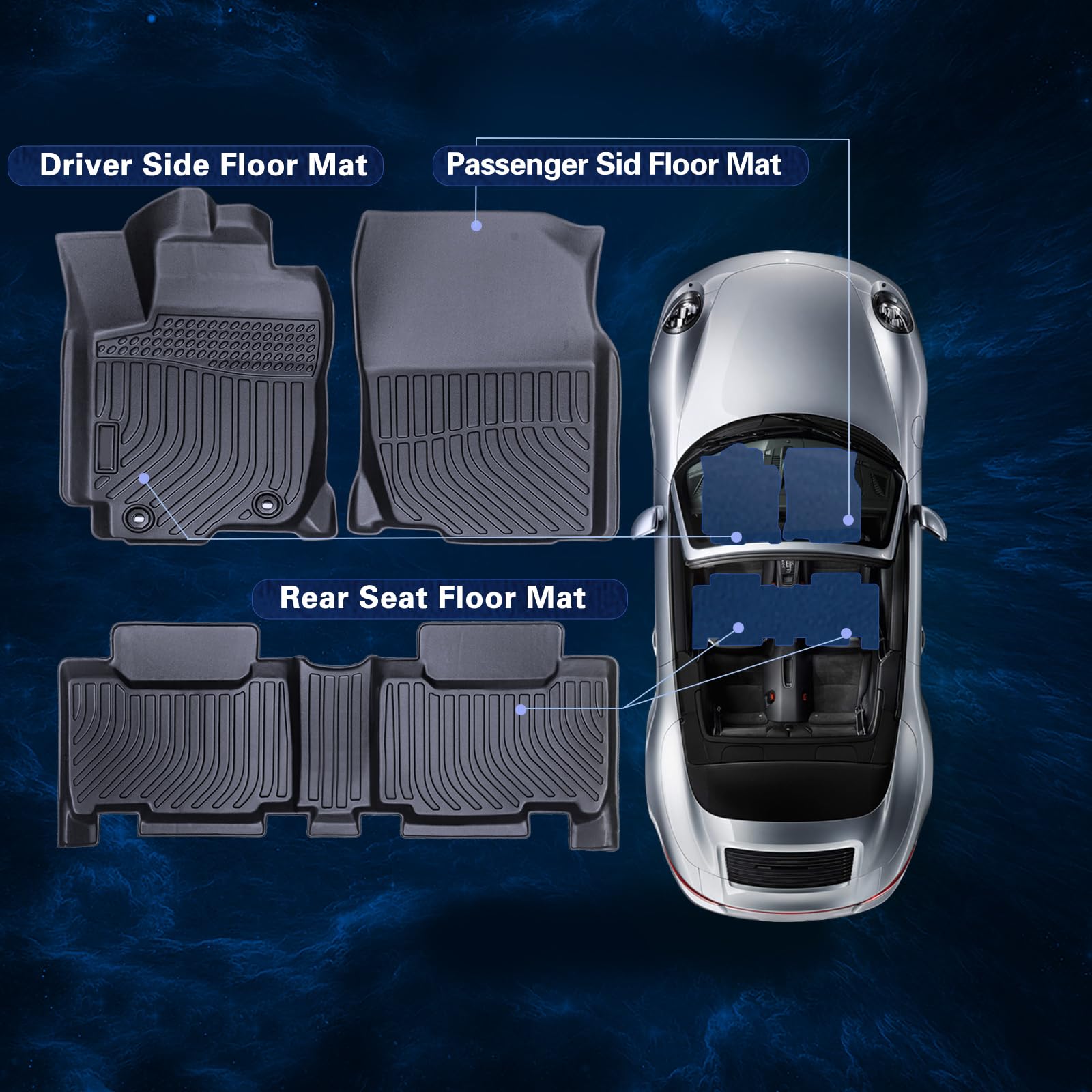 Floor Mats for 2013-2018 Toyota RAV4,All-Weather TPE Rubber Car Floor Mats Waterproof Odorless Anti-Slip 1st & 2nd Row Black